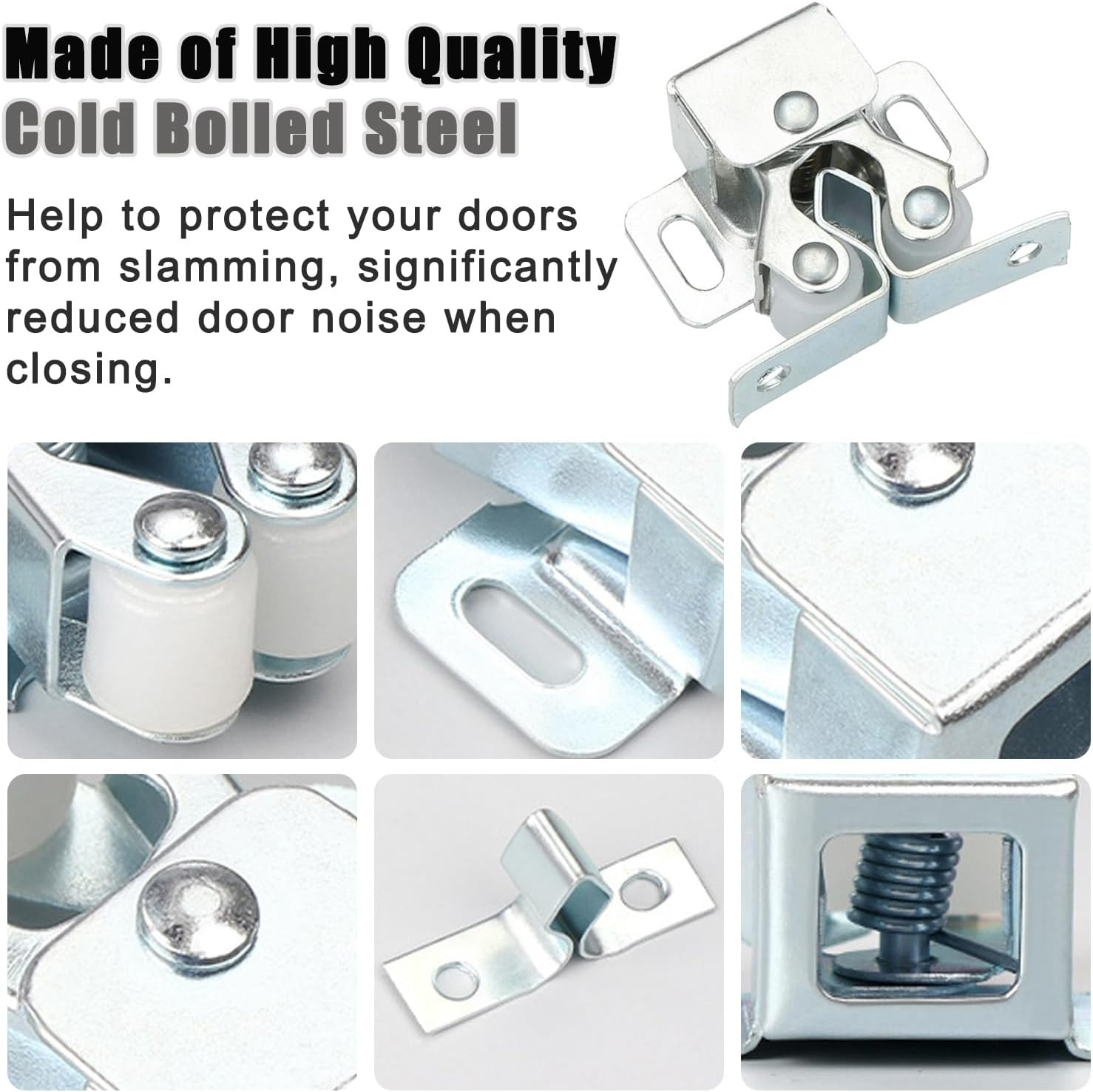 4 PCS Cabinet Latch Double Roller Catch Hardware for Cupboard Closet Kitchen Cabinet Door Latches and Catches,Closure Hardware for Cupboard and Closet Door Closing image number 1