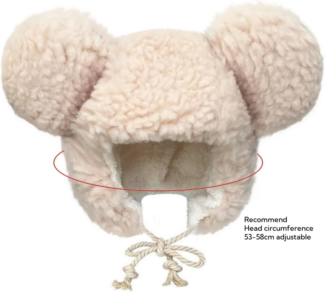 Women Earflap Hat Faux Fur Fuzzy Winter Cap Animal Cap with Ear Flaps Ushanka Cute Bear Plush Beanie for Girls Women Adult image number 1