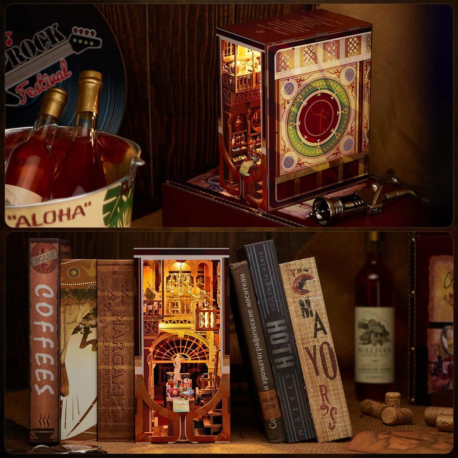 Book Nook Kit, DIY Miniature Dollhouse Booknook Kit, 3D Wooden Puzzle Bookend Bookshelf Insert Decor with LED Light for Teens and Adults (Roaring Twenties Speakeasy) - Roaring 20S Speakeasy image number 4