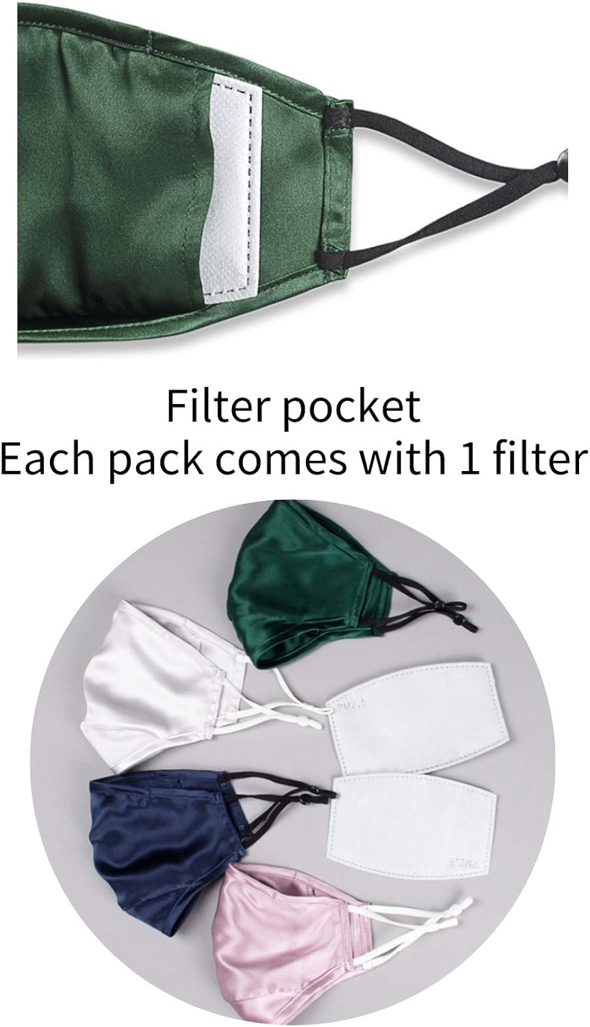 Jeelow 2 Packs 100% Silk Face Mask Cloth Covering Reusable Washable with Nose Wire Filter Pocket Includes Filters - 4 Packs image number 4