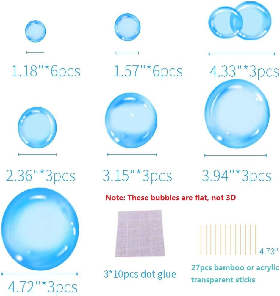 27Pcs Blue Bubble Cupcake Toppers Underwater Party Decor Children'S Party Supplies Bubble Cake Decorations for under the Sea Baby Shower Mermaid Birthday