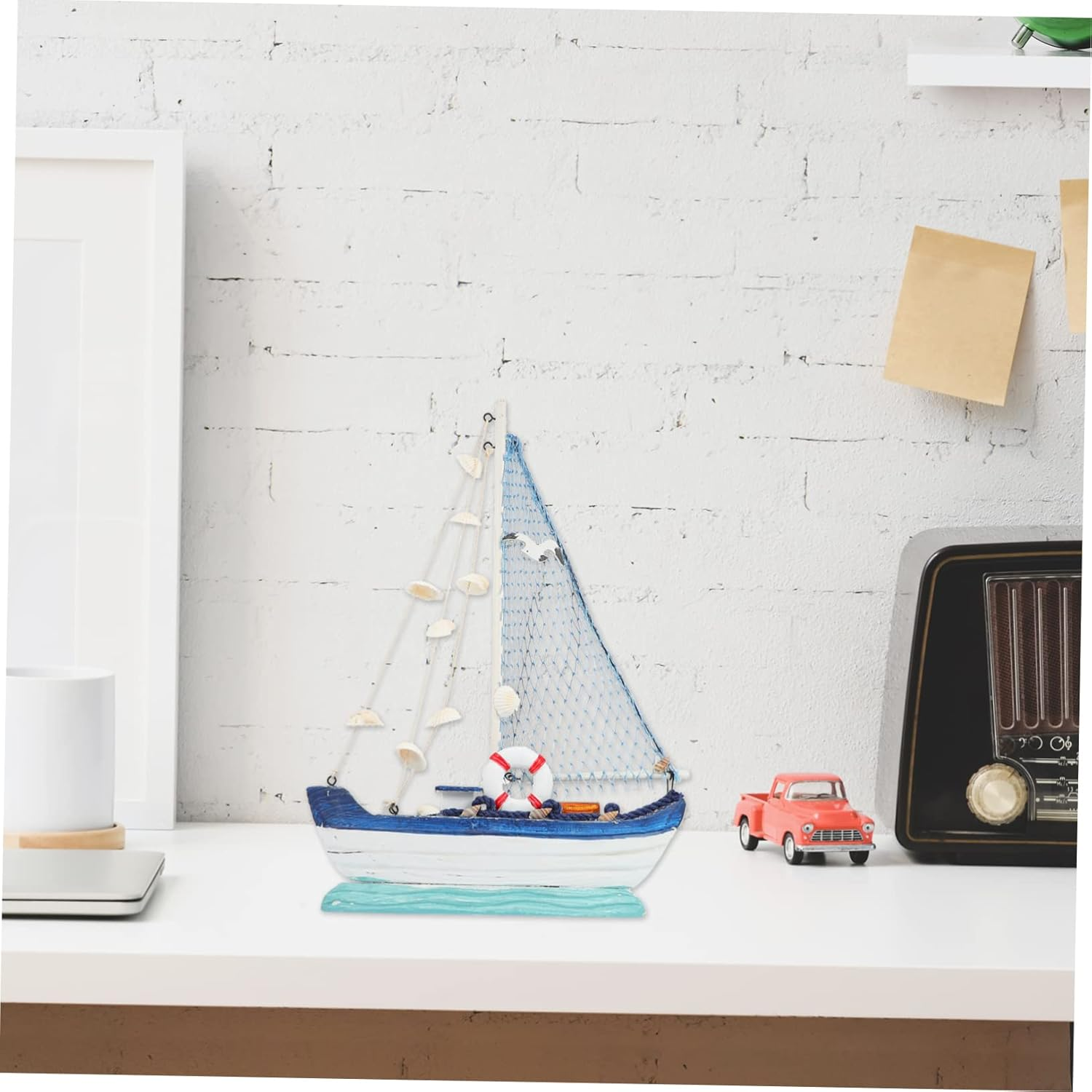 Jojofuny Nautical Decor Wooden Sailing Boat Model Mediterranean Style Boat Ornament