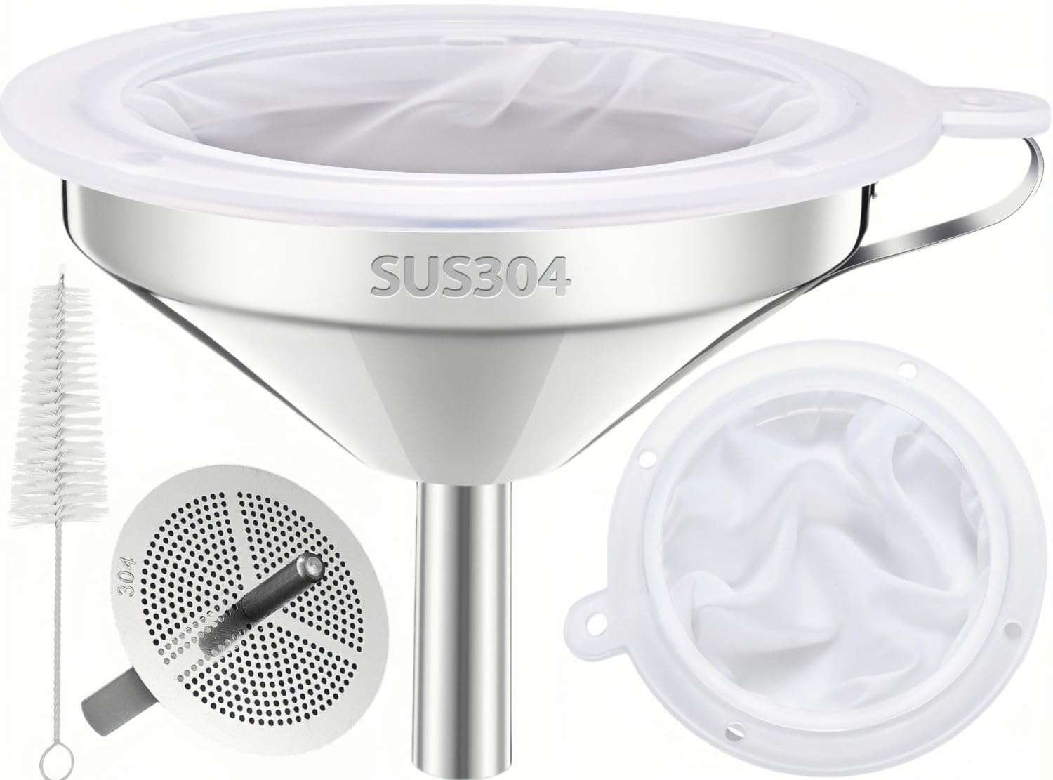 Stainless Steel Kitchen Funnel, 12.7 Cm, with 200 Mesh Filter Strainer, Food Grade SUS304 image number 1