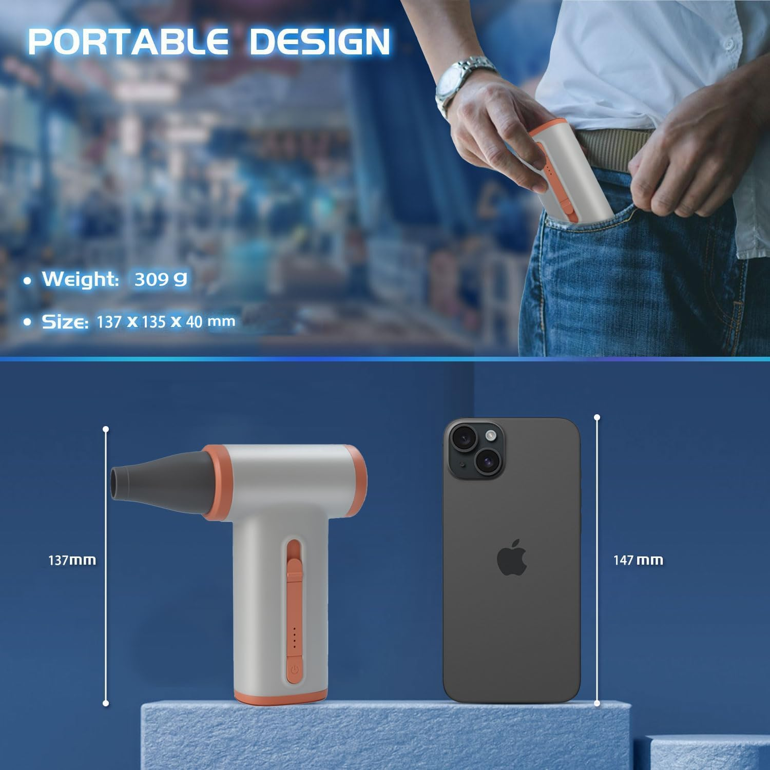 Electric Air Duster,150000Rpm Air Blower for Pc,Stepless Adjustable Compressed Air Duster,Rechargeable Cordless Mini Turbo Jet Blower for Computer, Keyboard,Car,Outdoor and Home Cleaning Kit image number 5