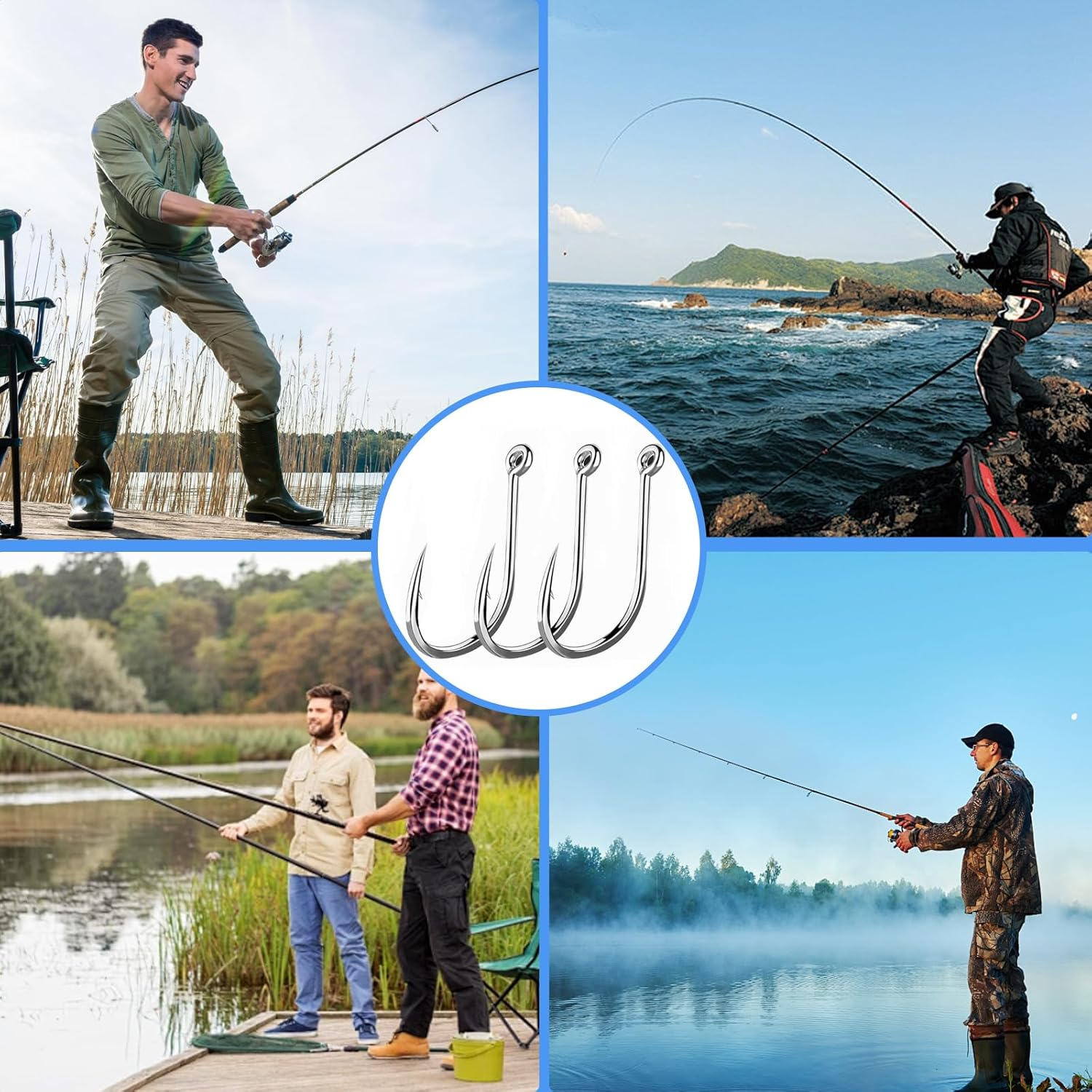 500 Pcs Fishing Hooks Set with Barbed, 10 Sizes High Carbon Steel Hooks for Freshwater & Saltwater with Portable Fishing Tackle Box, Fishing Accessories for Bass, Trout, Salmon, Catfish, Jigging image number 5