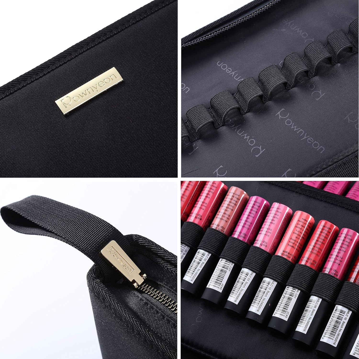 ROWNYEON Portable Lipstick Tester Case Lipstick Stock Case Holder Organization with Carrying Handle Lipstick Makeup Bag (26 Slot Golden Zipper Black) image number 5