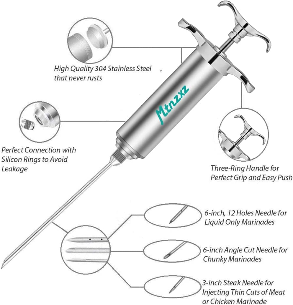 Marinade Injector Syringe and Brushes Set, Meat Injector Syringe with 3 Professional Marinade Injector Needles, Creates Tender Meat & Poultry Flavors, for BBQ Grill Smoker & Turkey & Brisket image number 2