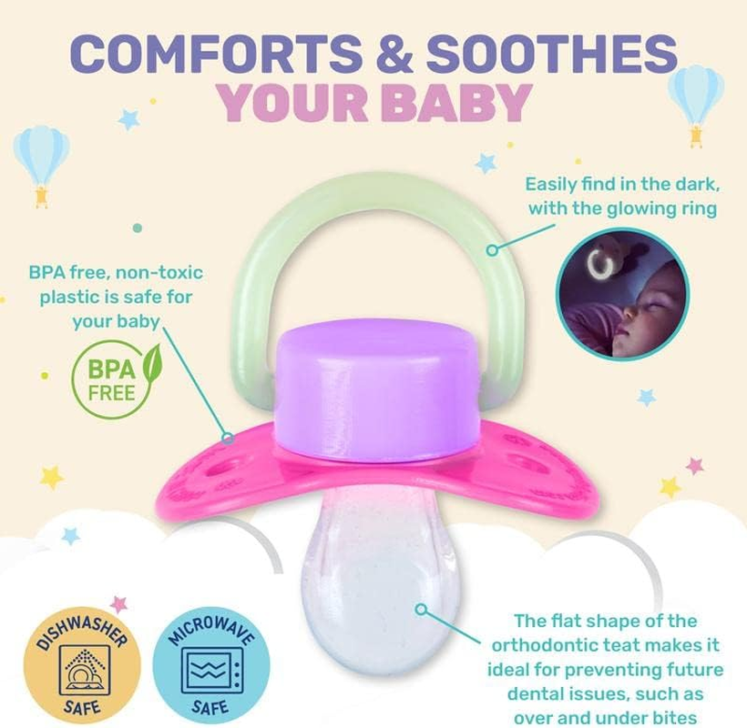 [4PK] 1St Steps Glow in the Dark Orthodontic Pacifiers, Made from Non-Toxic Materials, Dishwasher and Microwave Safe, Easy Grip Handle, Carry Case to Keep Pacifiers Clean and Germ Free, Provide Comfort and Soothe Your Baby image number 1