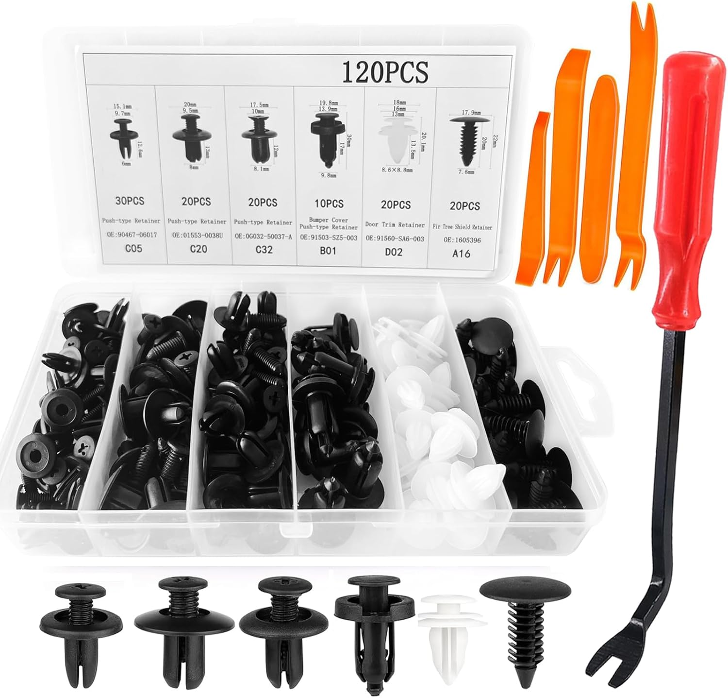 125-Piece Universal Car Fastener Kit - Push Retainer Clips Set (6-9.8Mm) with Removal Tool for Bumper, Fender, Door Trim image number 4