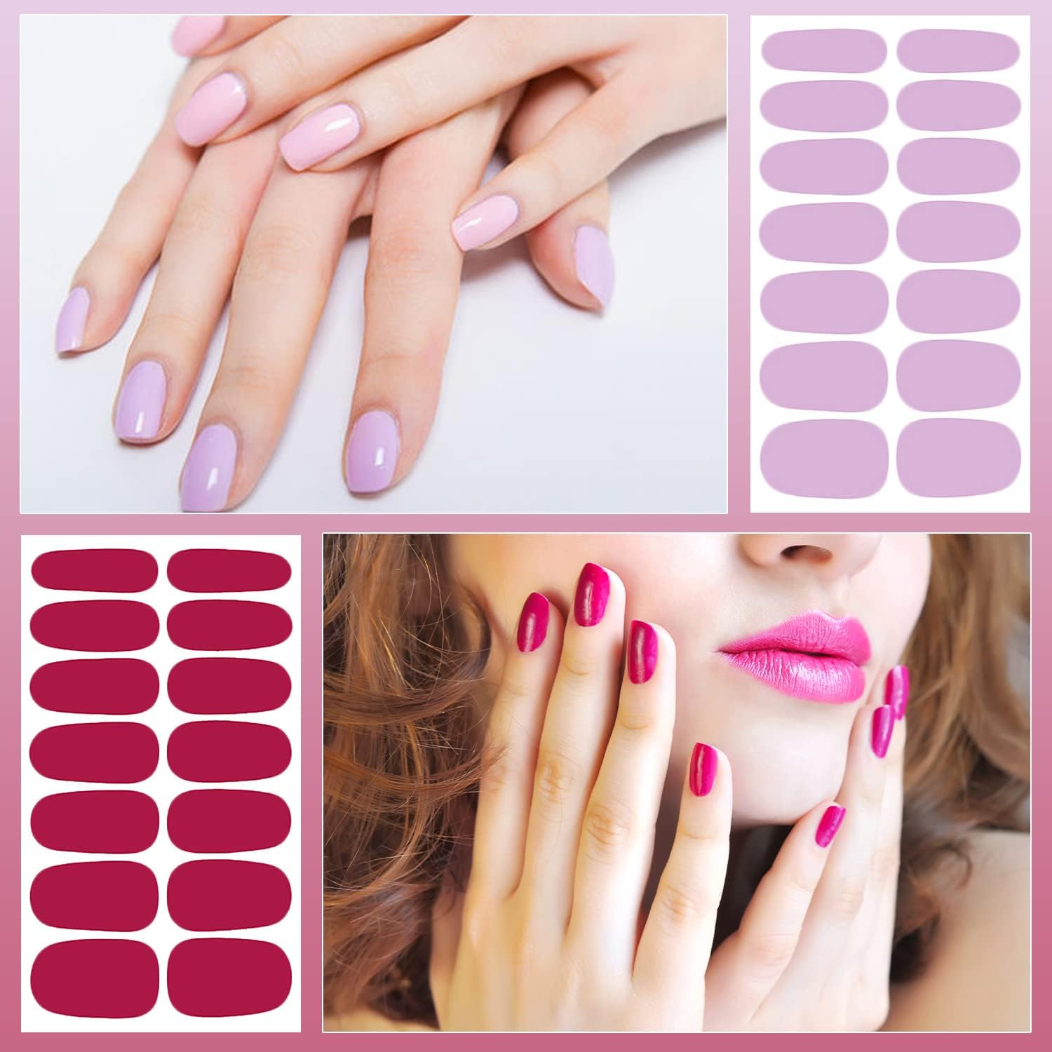 DANNEASY 16 Sheets Nail Wraps for Women Nail Polish Strips Solid Color Self Adhesive Sticker Nails Acrylic Nail Art Accessories with 1Pc File, Cuticle Stick (Pink Red) image number 4