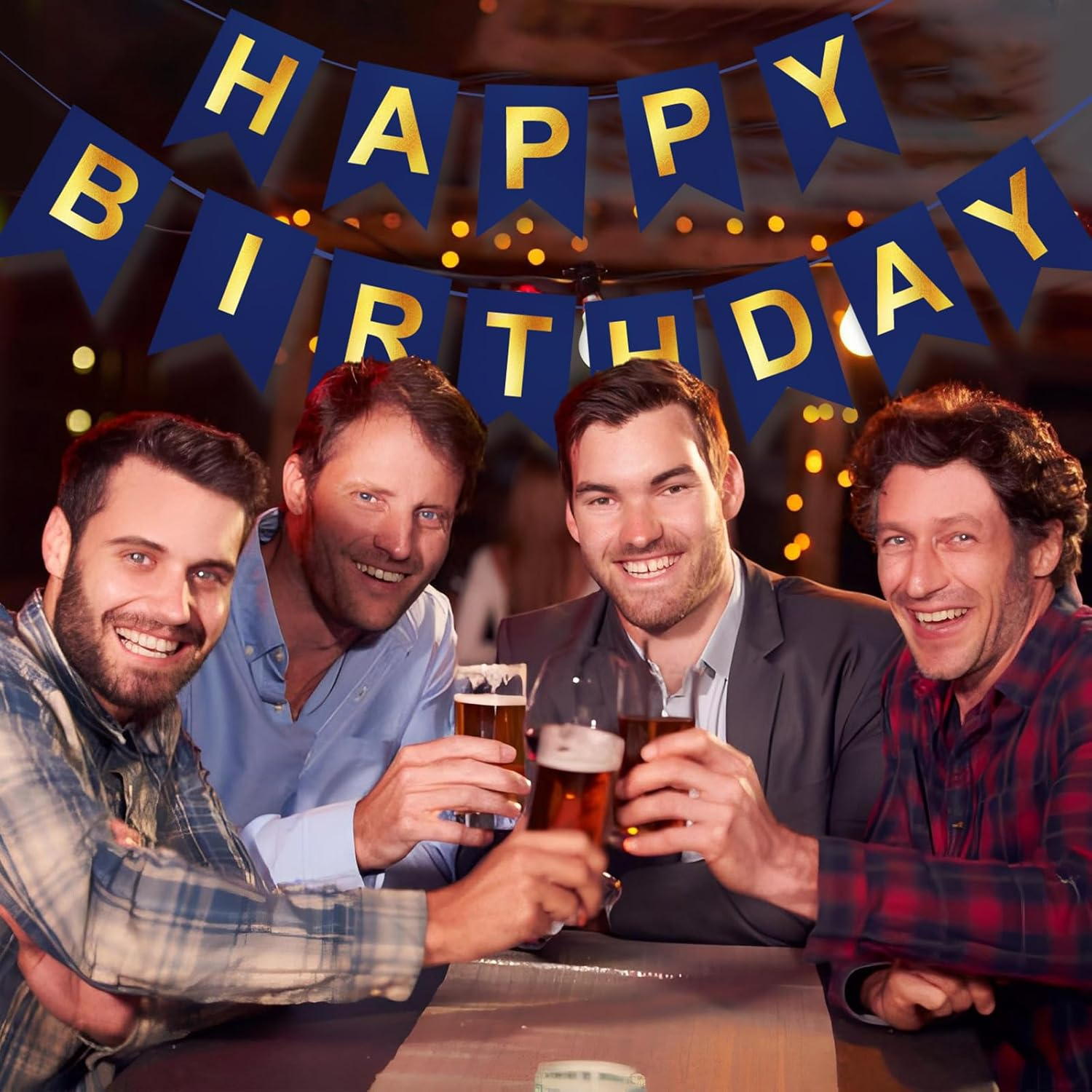 Blue Happy Birthday Banner,Navy Blue and Gold Birthday Party Decorations Sigh for Birthday Decor,Backdrop Birthday Party Supplies,No DIY for Girls Boys Kids and Women Party Hanging(Pre-Strung,16Ft) - Gold image number 3