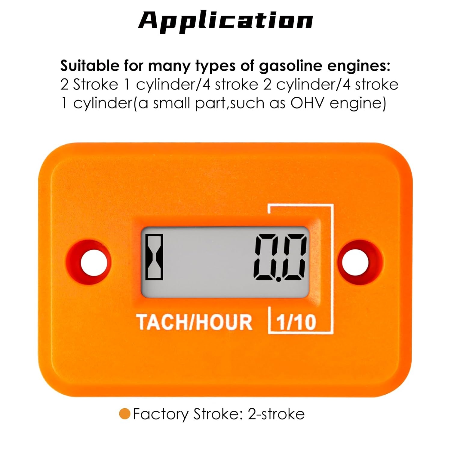 Nine-Rong Self-Powered Tach Hour Meter Digital LCD Inductive Tachometer Timing RPM Measuring Waterproof Design,For Gas Engine Lawn Mower Motorcycle Snowmobile Generator(2 Stroke)(Orange)