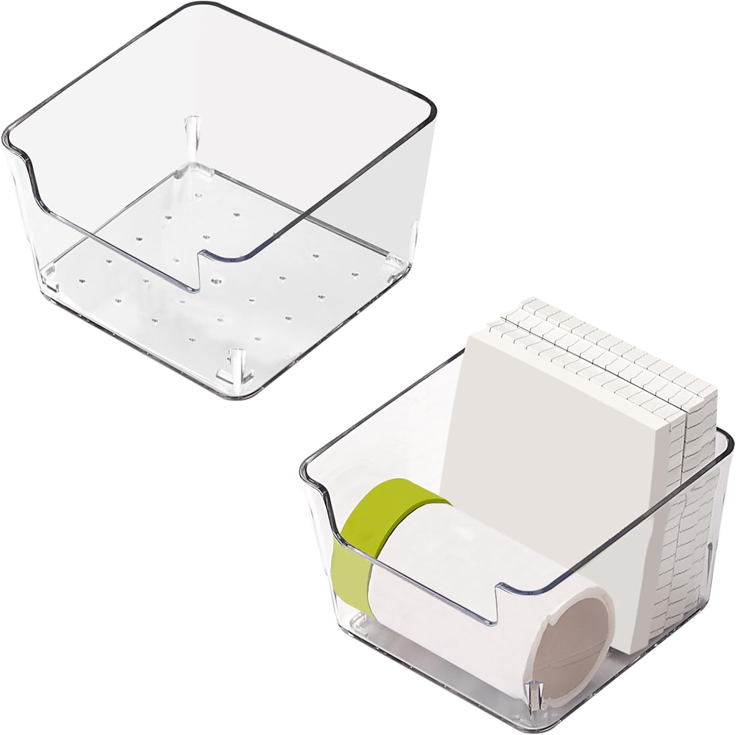 ASTIMESA Clear Acrylic Sticky Note Holder, 3.7 X 3.7 X 2.4 in Notepad Holder, Memo Pad Sticky Note Dispenser Desk Organizer for School Dorm Office Home Supplies（2 Pack）