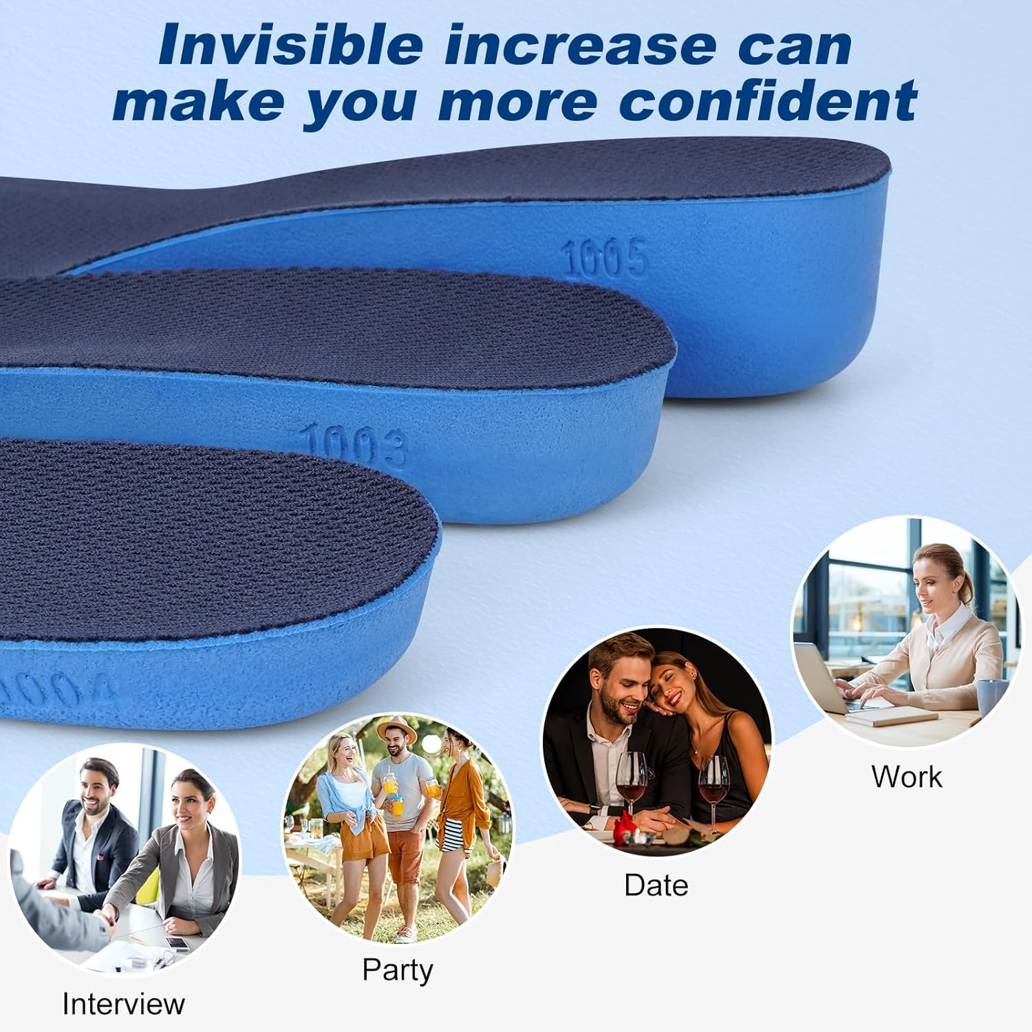 Height Increase Insole Heel Lift Taller Inserts Instant Adjustable Raise the Height with Comfortable Breathable and Reduces Foot Pressure for Women and Men (L, 2.3 Cm)