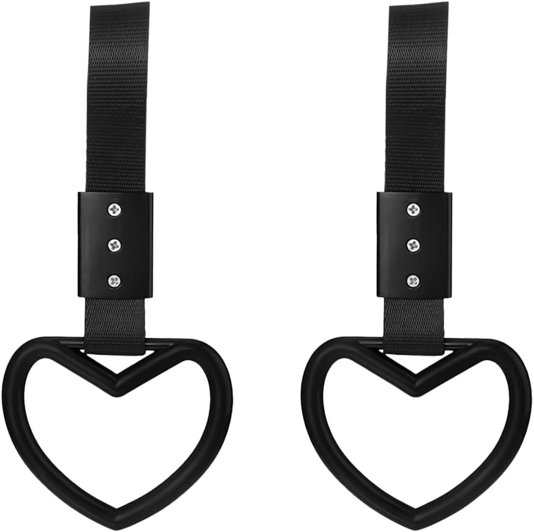 GLSOWEE 2PCS Heart-Shaped Car Handle Straps, Auto Grap Handle Warning Pull Ring, Heart Decor for Car, SUV, Subway, Bus