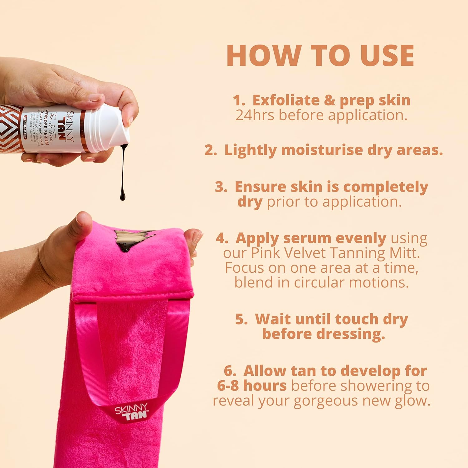 Skinny Tan Wonder Serum Fake Tan - Streak Free Self Tan with Youth Boosting Q10, Vitamin E & Aloe Vera for Hydrating Skincare, Vegan & Cruelty Free | Develops in 6 to 8 Hours - Enrich with Aloe Vera and Vitamin E (Medium) 145Ml image number 1