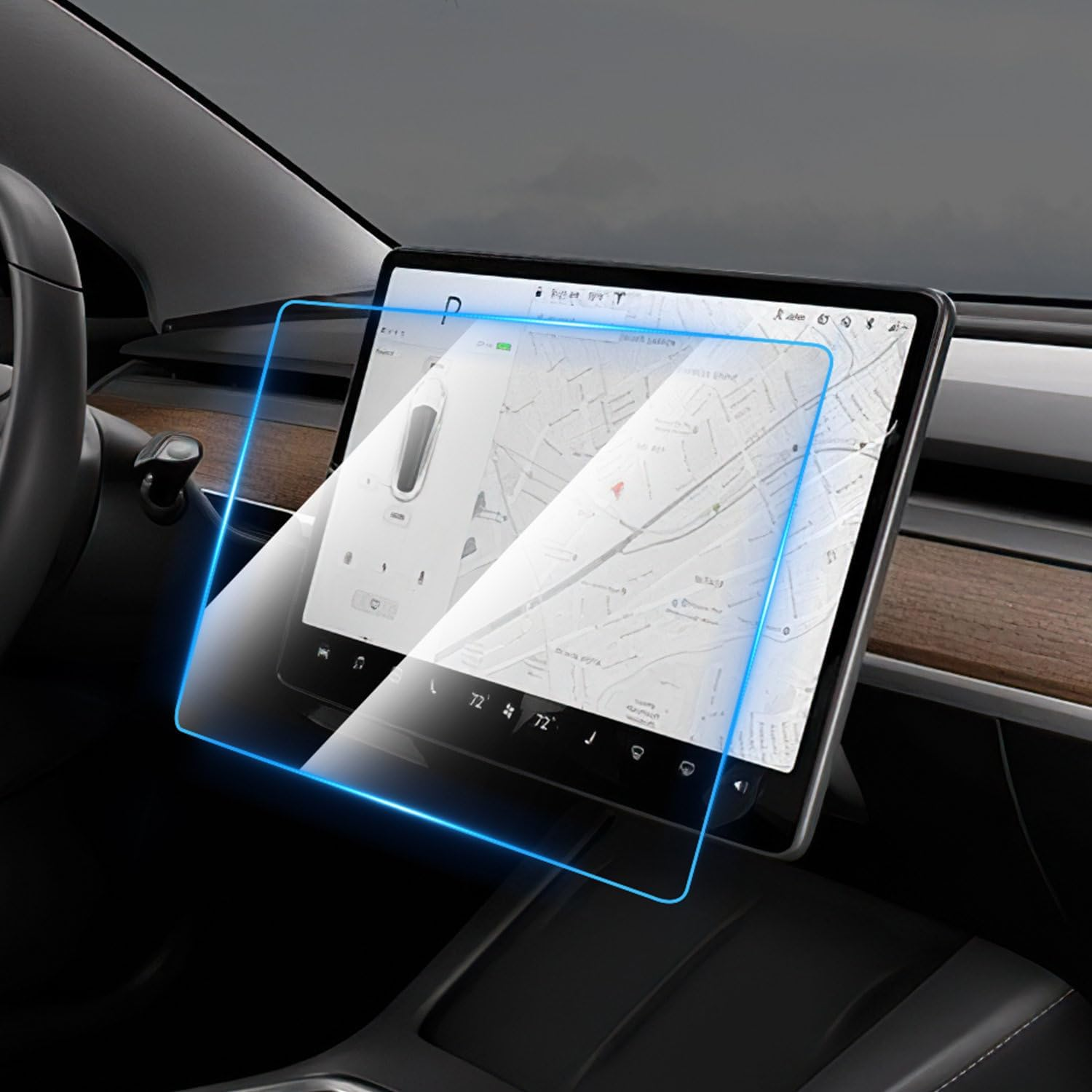 Tesla Model 3 / Y Center Screen Protectors 15 Inches, Specially Designed for Tesla Model 3 / Y, Anti-Scratch, Anti-Collision, Anti-Fingerprint, Frosted Texture, Tempered Screen Protector image number 1