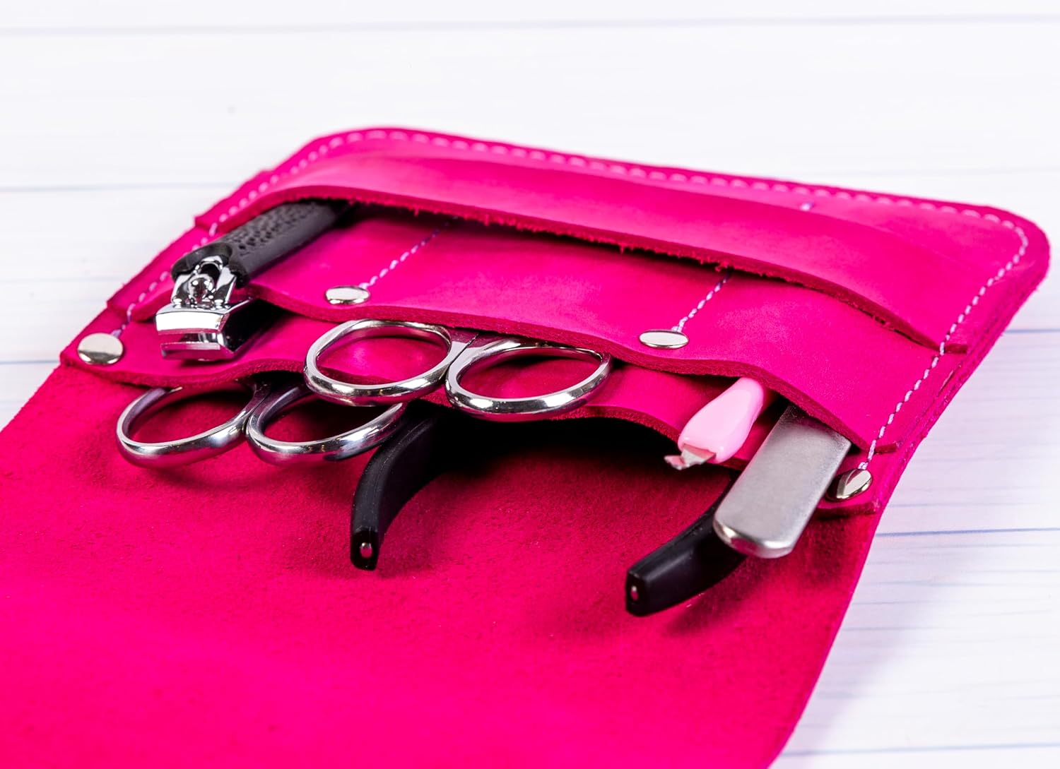 Leather Manicure Set Case Grooming Kit Organizer (Light Brown) image number 1