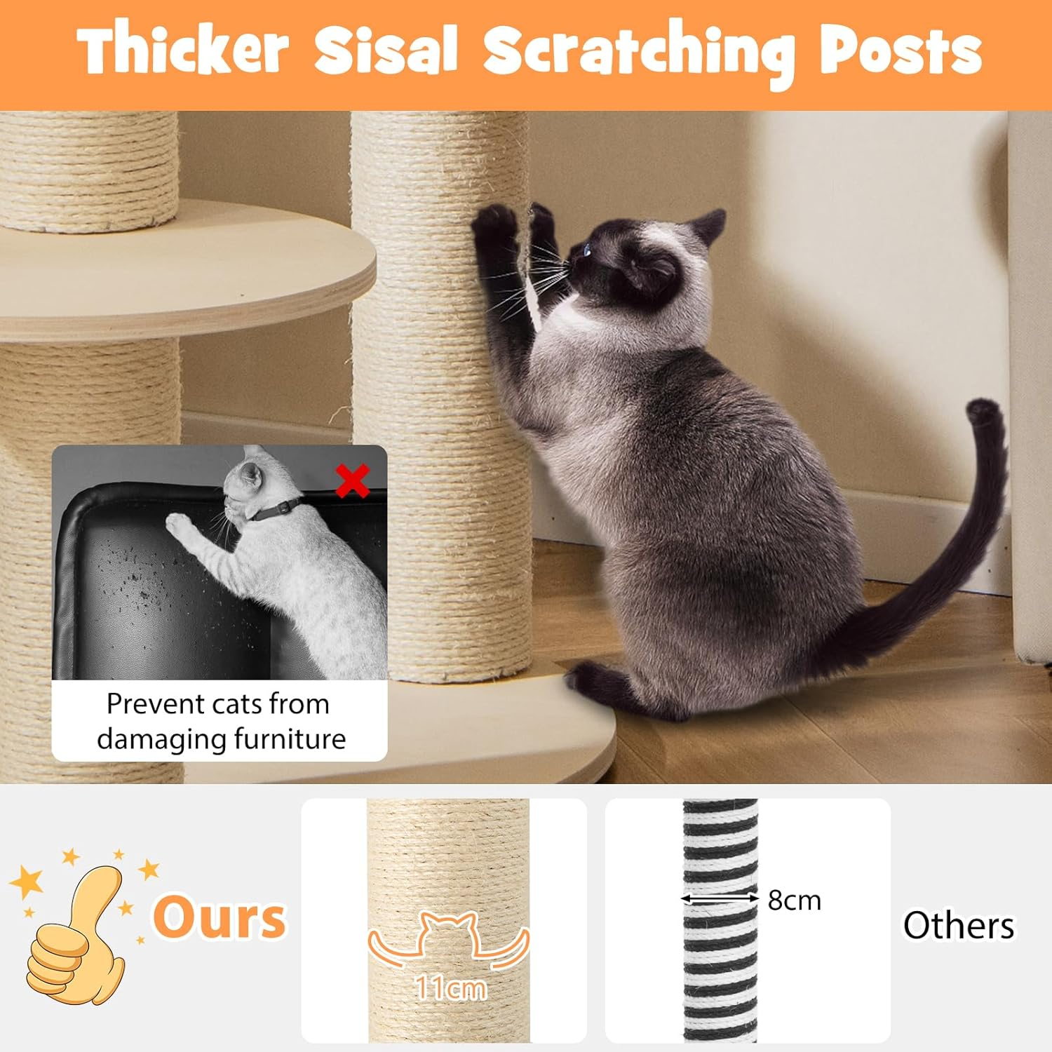 Costway 5-Level Wooden Cat Tree, Modern Cat Tower W/Padded Perch, Non-Woven Hammock, Fully Wrapped Sisal Scratching Posts, 3 Platforms, All-In-One Kitten Activity Center for Indoor Kittens image number 4