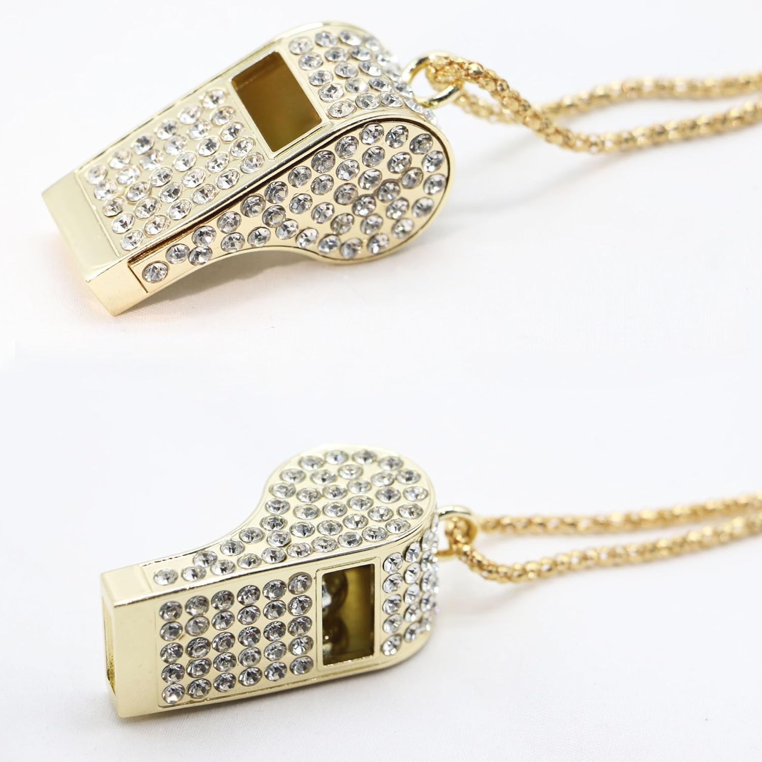 Unisonpet Whistle, Metal Crystal Rhinestone Whistle, Bling Whistle, Shining Whistle with Chain for Referees, Coaches, Teachers, Polices, Training (Gold) image number 1