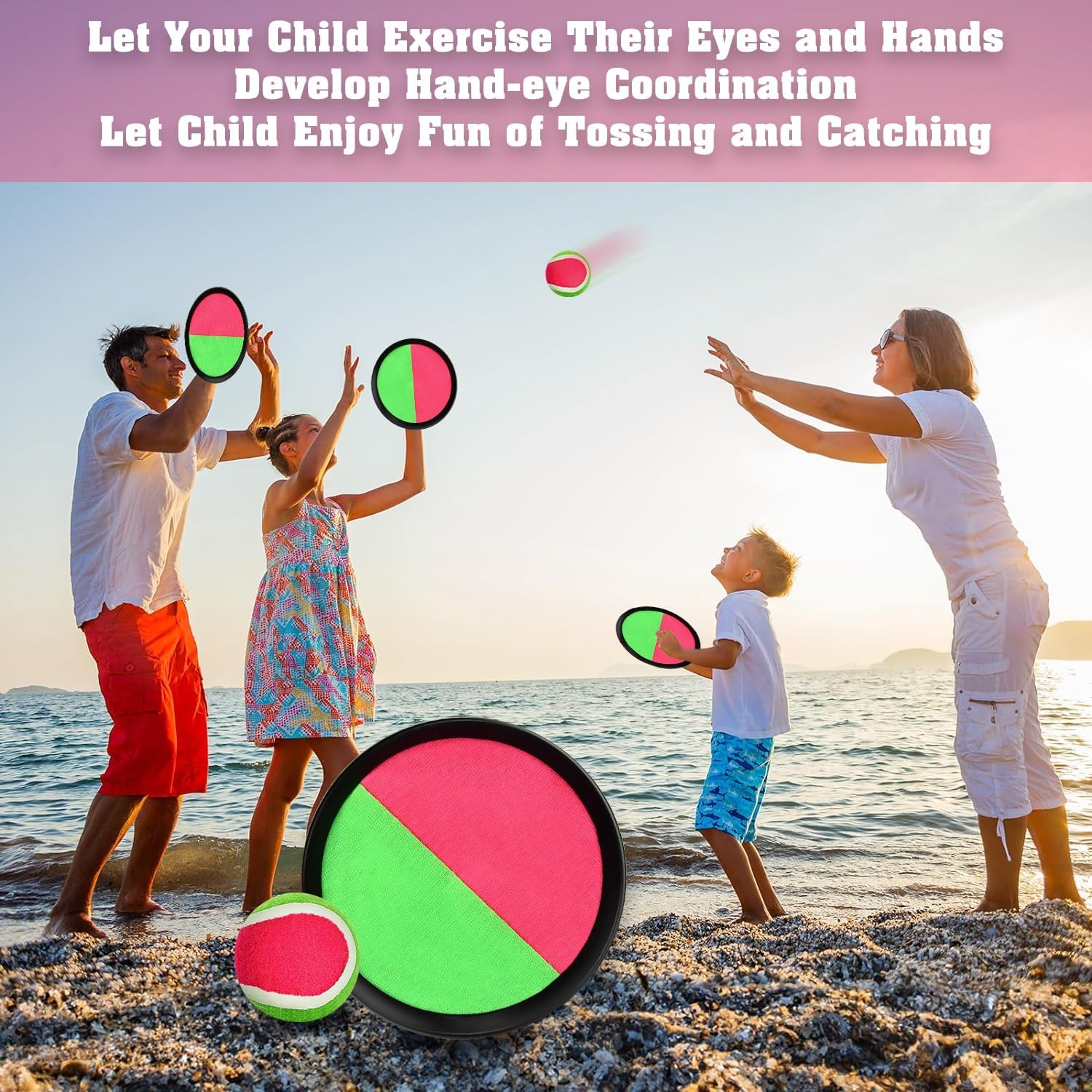 Velcro Ball Game, Velcro Ball Set with 4 Catch Discs 4 Balls, Beach Toy Velcro Ball Waterproof, Outdoor Games for Children Throwing and Catching Game, Gifts Children from 3 4 5 6 7 8 9 10 image number 2