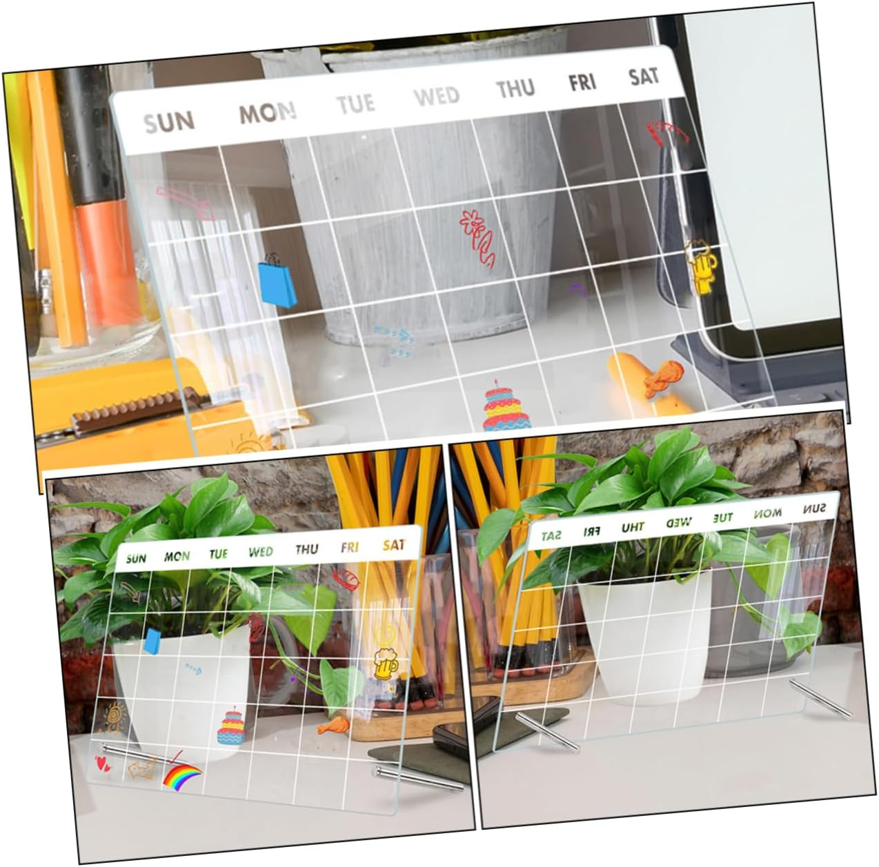 Operitacx 1Set Acrylic Desktop Clear Board Reusable Erasable Memo Board for Weekly Planning Easy to Clean Writing Markers for Office Students and Teachers image number 4