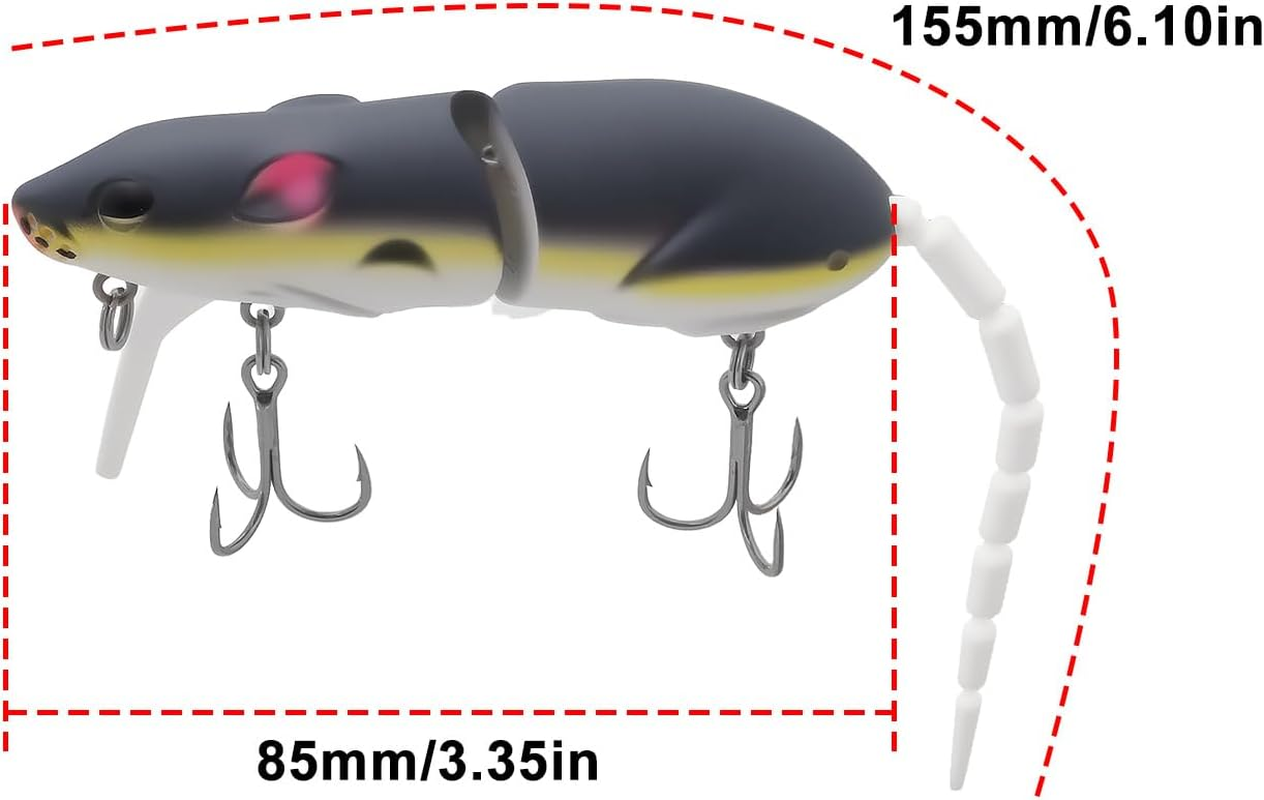 Emagtech 2Pcs Rat Mouse Swimbait 15G 15.5Cm Topwater Jointed Crankbait for Predator Fish Pike Fishing image number 5