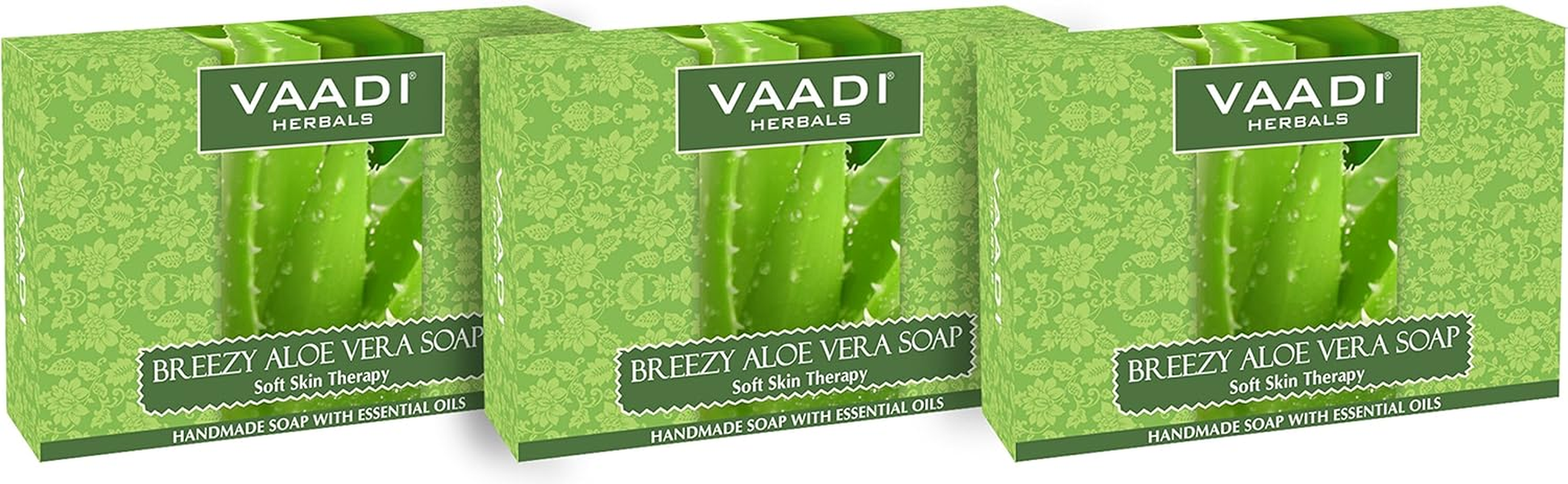 Vaadi Herbals Organic Body Soap Bar Aloe Vera Soap Complete Skin Care Handmade Herbal Soap (Aromatherapy) with 100% Pure Essential Oils - All Natural - Anti-Acne Deep Pore Cleansing Removes Pimples Oil Control Sulphate Free All Skin Type 3 X 75 Gm image number 3