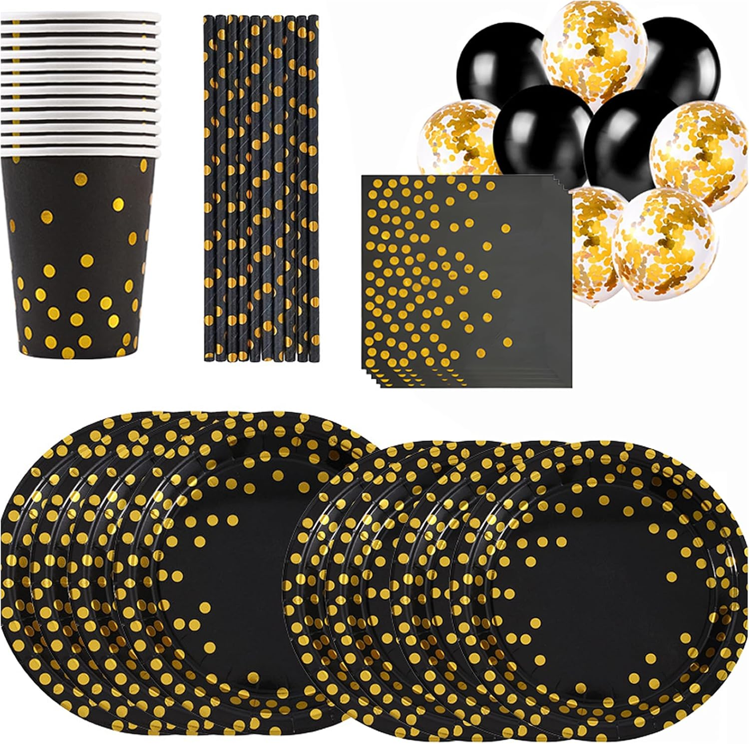 310 PCS Black and Gold Party Supplies Christmas, Halloween, Thanksgiving, Graduation Day Wedding, Party Supplies and Decorations image number 4