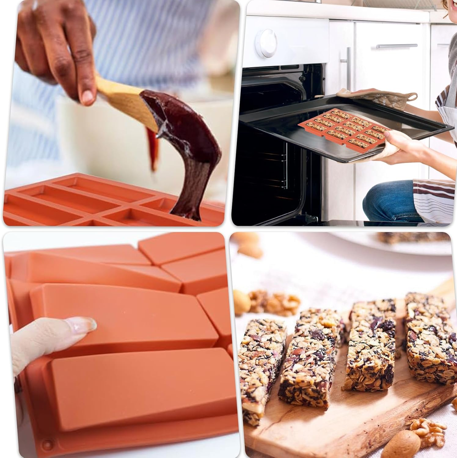 Pack of 2 Cereal Bars Baking Mould, Silicone, 12 Cavities Bar Silicone Mould, Non-Stick Silicone Mould, Rectangular Cereal Bar Mould for Energy Bars, Brownies, Cheesecakes, Muffins, Pudding and More. image number 5