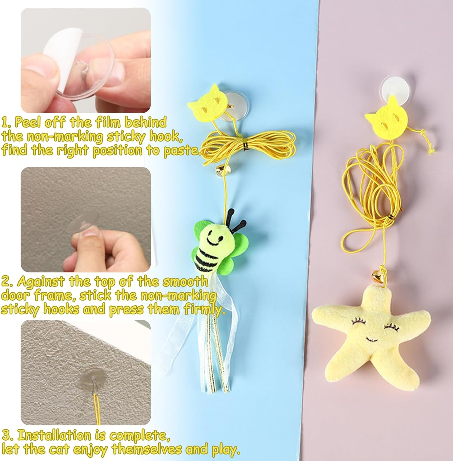 VPB 8Pack Cat Toys for Indoor Cats Adult Kitten,Door Hanging Interactive Cat Jumpy Toys with Bell and Feather Tail,Toys for Indoor Cat Kitten,No Batteries Required,Cat Enrichment Boredom Mouse Toy image number 3