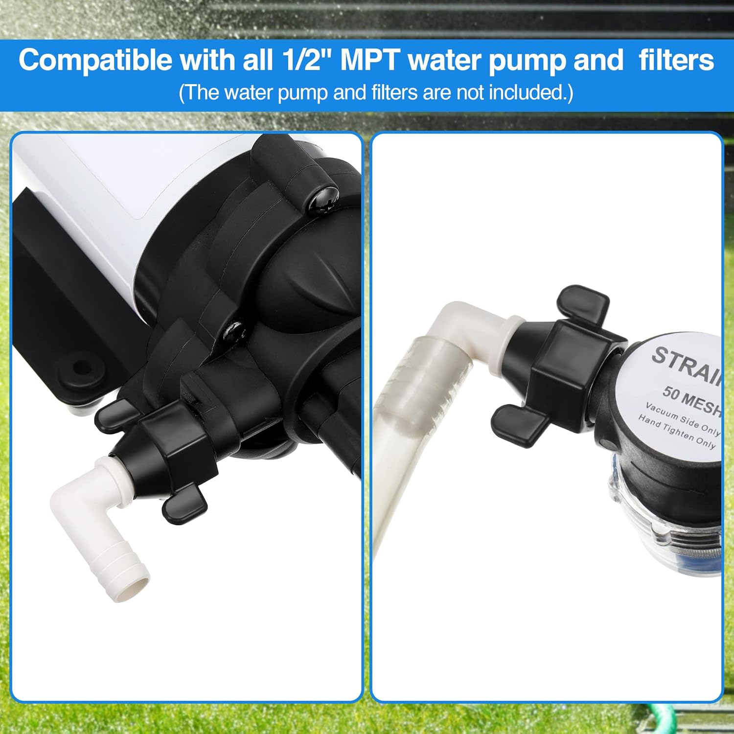 Dreyoo 1/2 Inch X 14 NPT X 1/2 Inch Barb Elbow and Straight Swivel Adapter RV Water Pump Fittings with Thread Seal Tape, 1/2 Inch Female Threaded Pex Fittings for Water Pump Strainer (Elbow) - Straight, Eibow image number 7