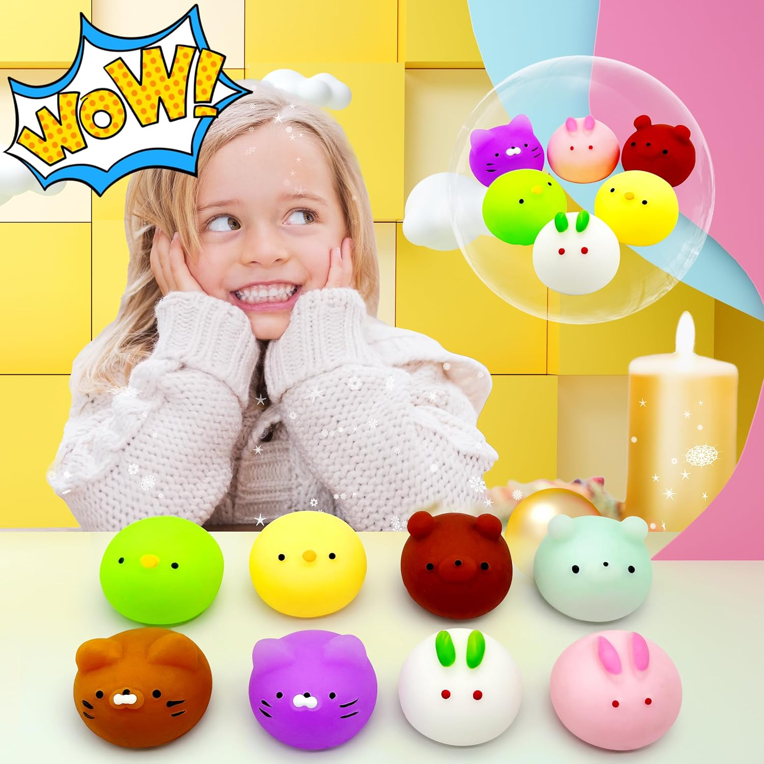 6 Pcs Mochi Squishy Toys for Kids Party Favors, Mini round Animals Toys Kawaii Squishies for Classroom Prizes, Easter Basket and Goodie Bag Stuffers, Stress Balls Fidget Toys Bulk for Kids image number 2