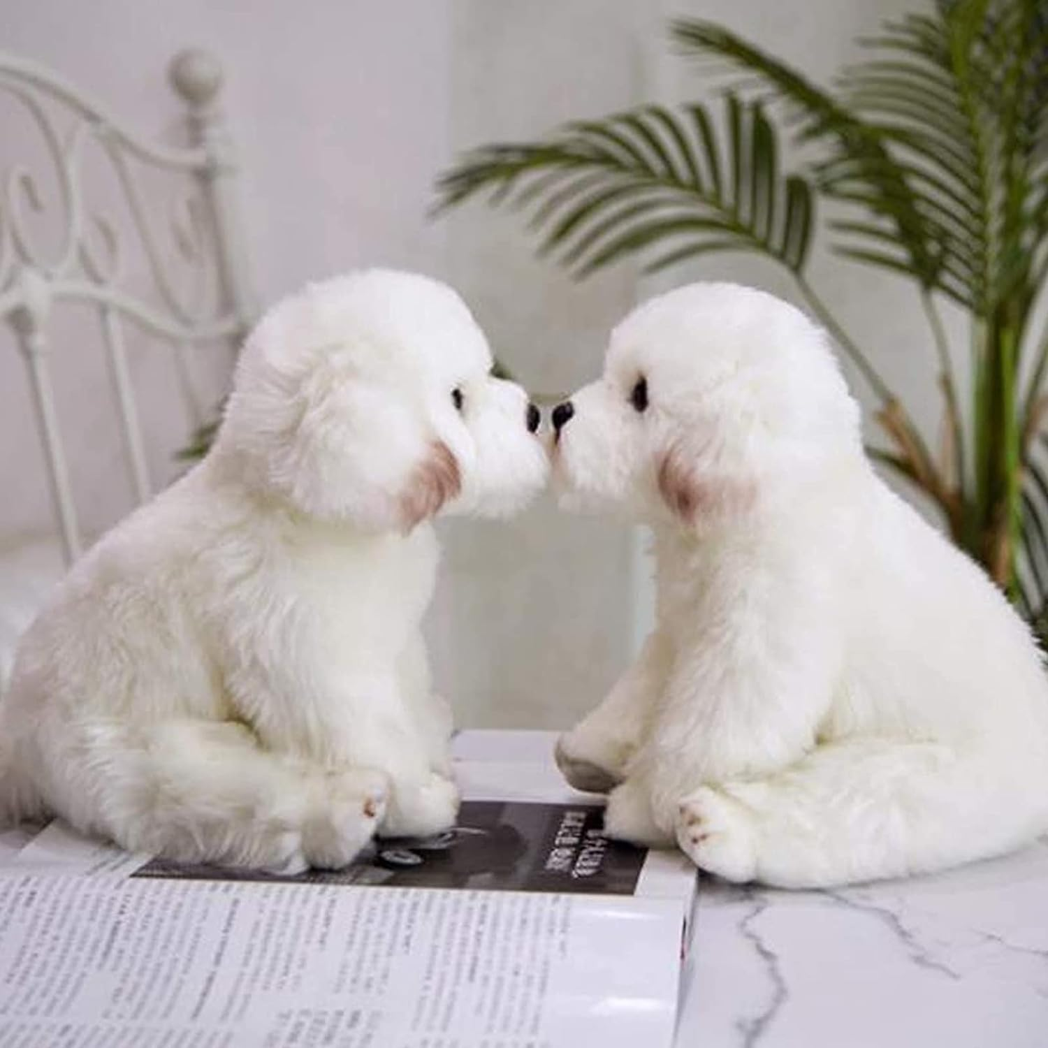 14" Realistic Plush Maltese Dog, Stuffed Animal Puppy Dog Toys, for Kids and Adult Birthday, White image number 5