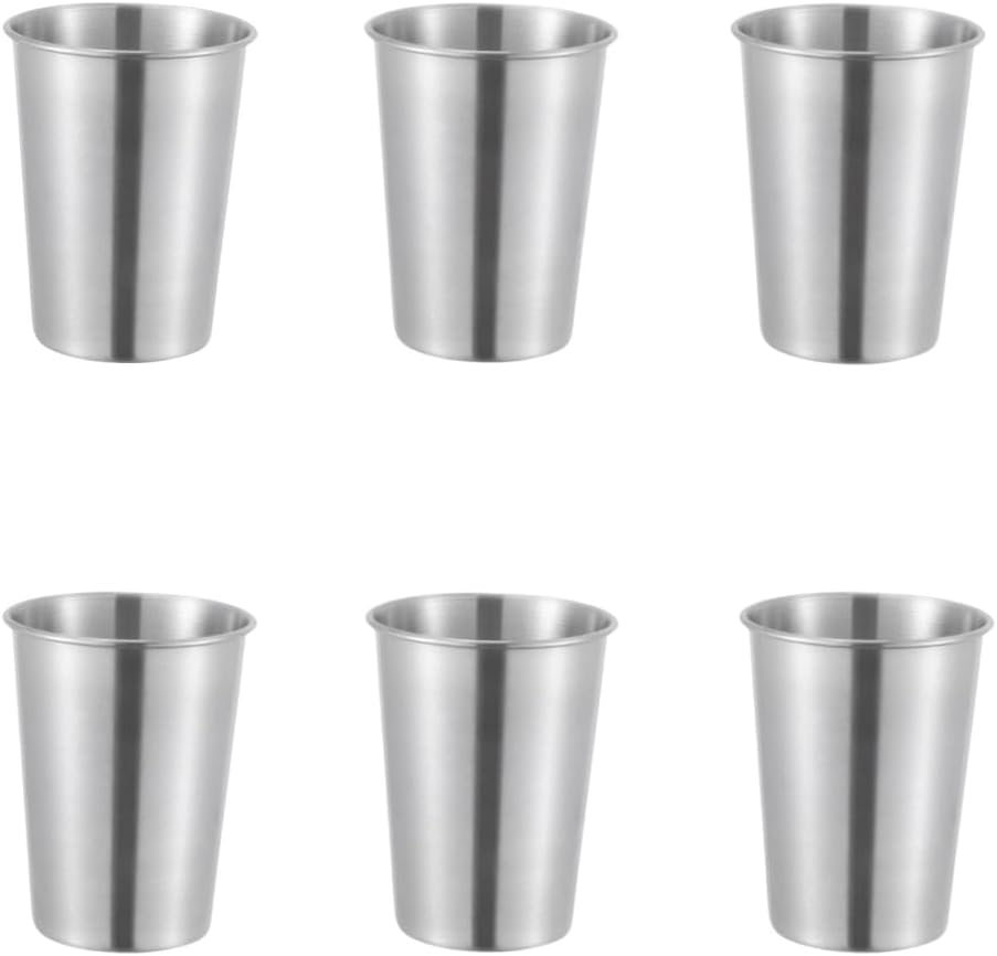 6 Pack Stainless Steel Kids Cups, Children'S Pint Cups, Stackable Metal Cups, Shatterproof Drinking Glasses（230 Millilitres）