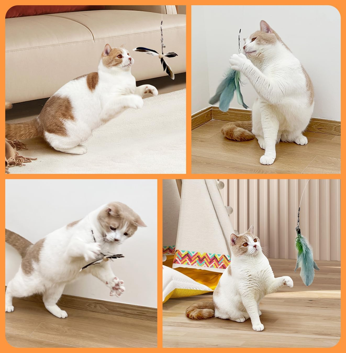 Cat Toys Natural Feather Cat Wand with 3-PCS Refills Chemical-Free Indoor Play for Cats image number 6