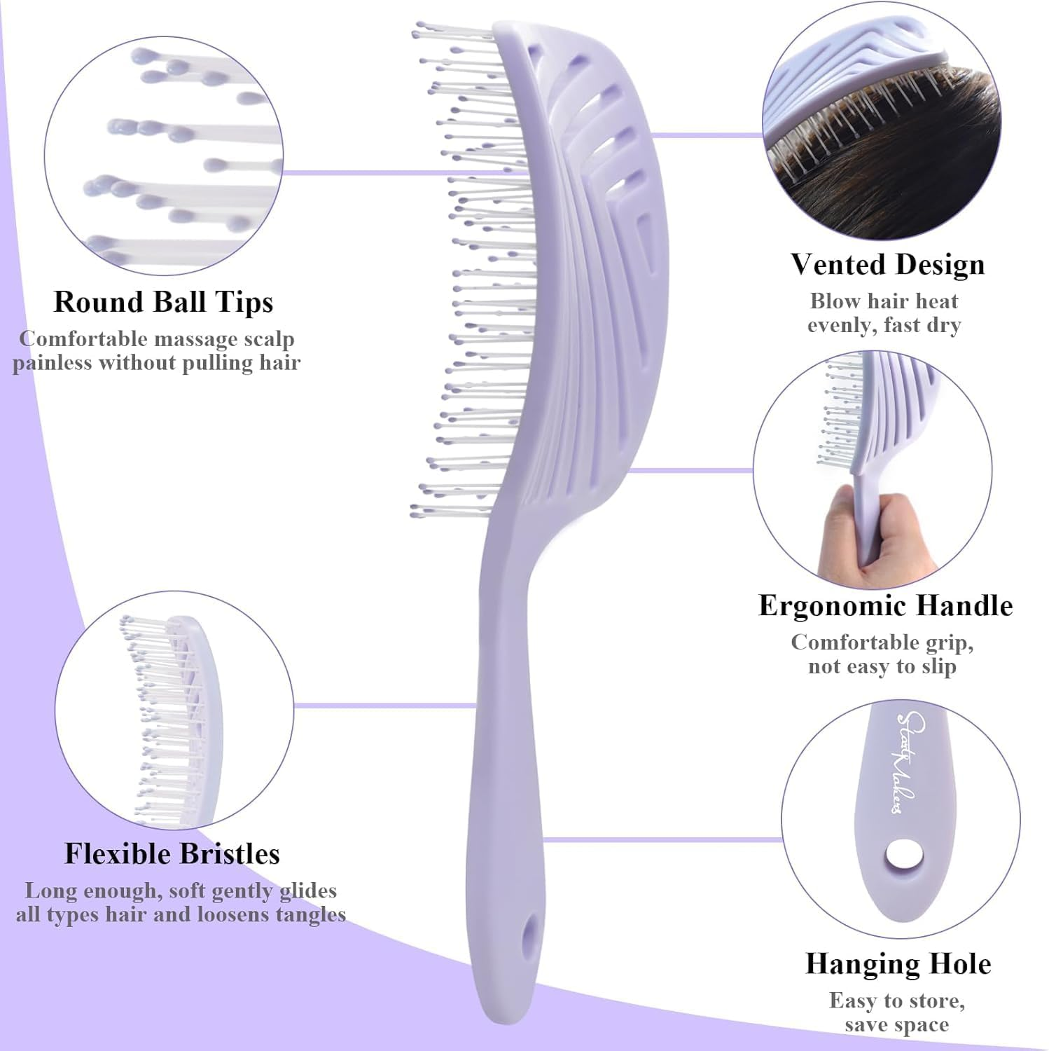 Start Makers Detangle Hair Brush for Women Men Kids, Reduces Pull Detangling Brush for Curly, Straight, Vented Detangle Hairbrush for Wet Dry Hair image number 1