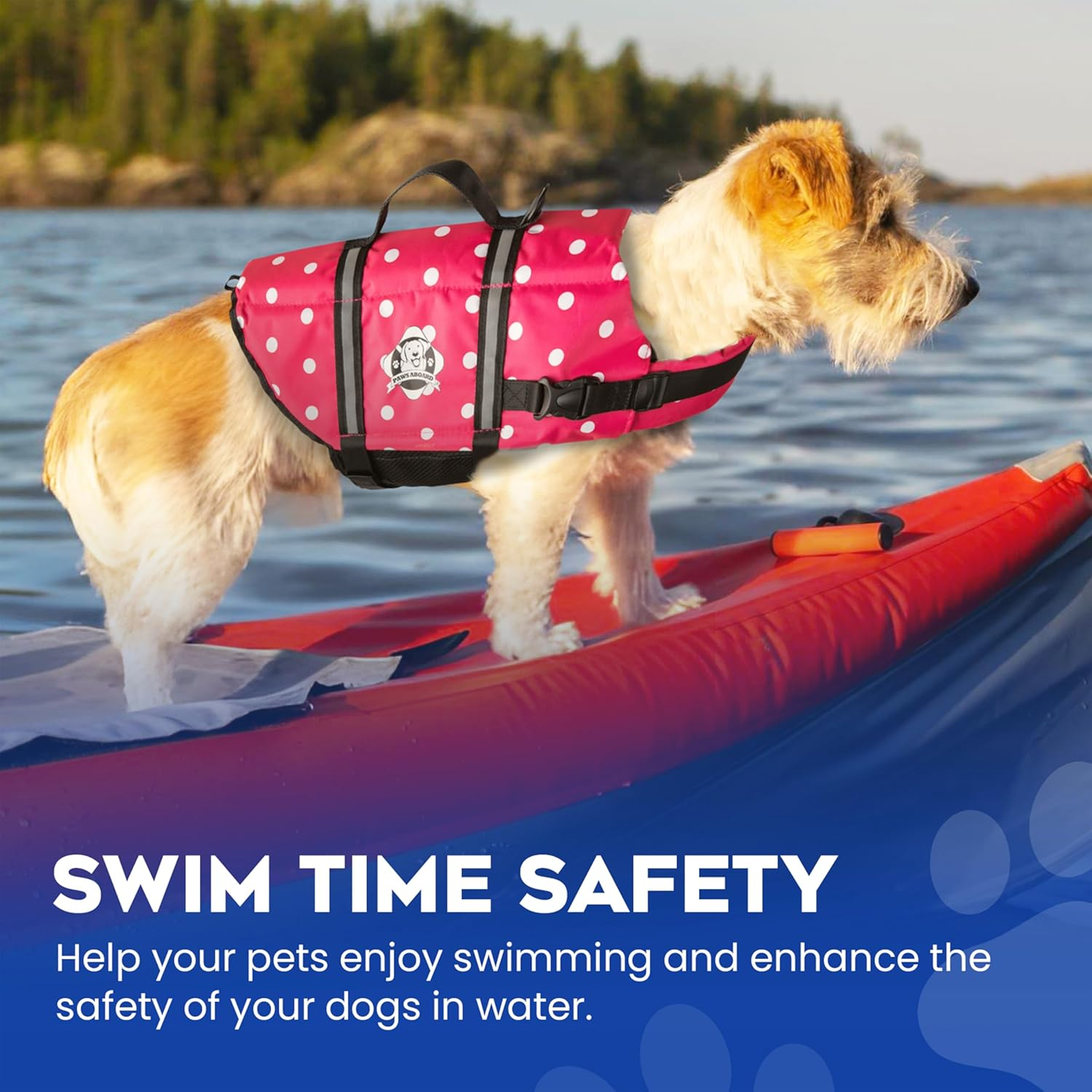 Paws aboard Dog Life Jacket - Keep Your Canine Safe with a Neoprene Life Vest for Swimming and Boating - Available in Different Sizes, Color and Design to Choose - Pink & White Polka Dot, Medium image number 4