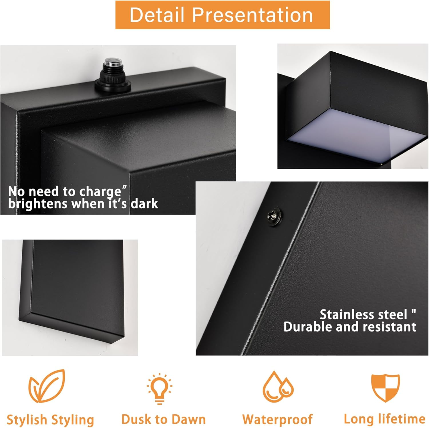 Dusk to Dawn Outdoor Light Fixture with Sensor &ndash; 12W LED Modern Waterproof Wall Lights, Matte Black Exterior Lighting Fixtures for Porch, Patio, Garage & Entryway, 3000K Warm White image number 3