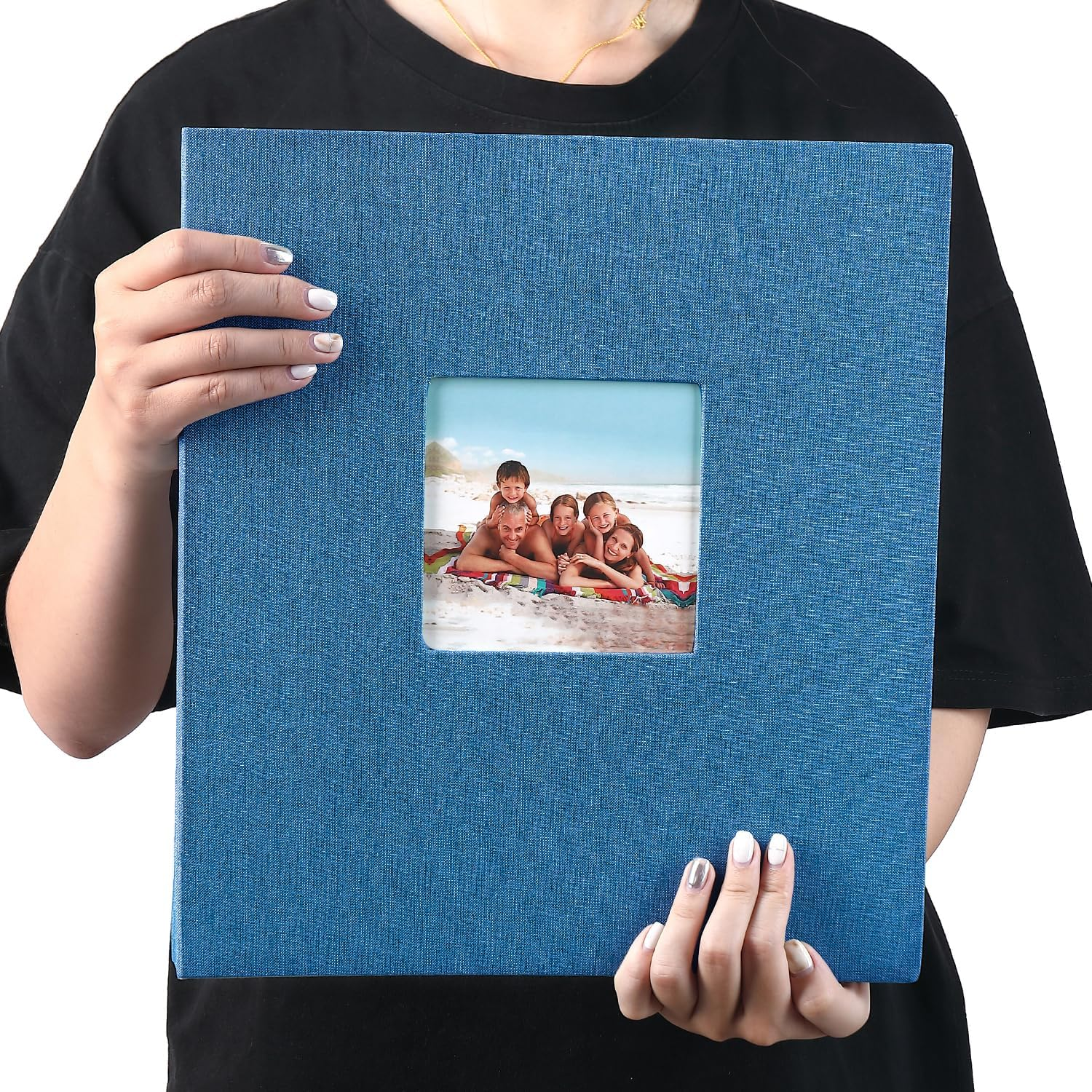 Linen Hardcover Photo Album 4X6 600 Photos Large Capacity for Family Wedding Anniversary Baby Vacation,Blue,600 Pockets image number 3