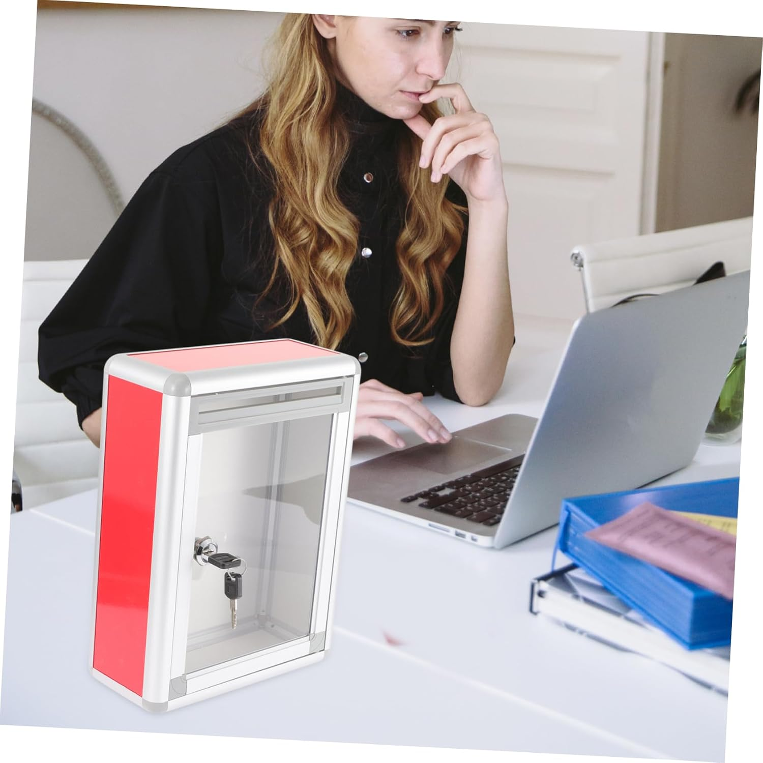 FIXOSHEE Lockable Suggestion Box Wall-Mounted Ballot Box for Feedback High Strength Letter Mailbox Smooth for Outdoor Use image number 6