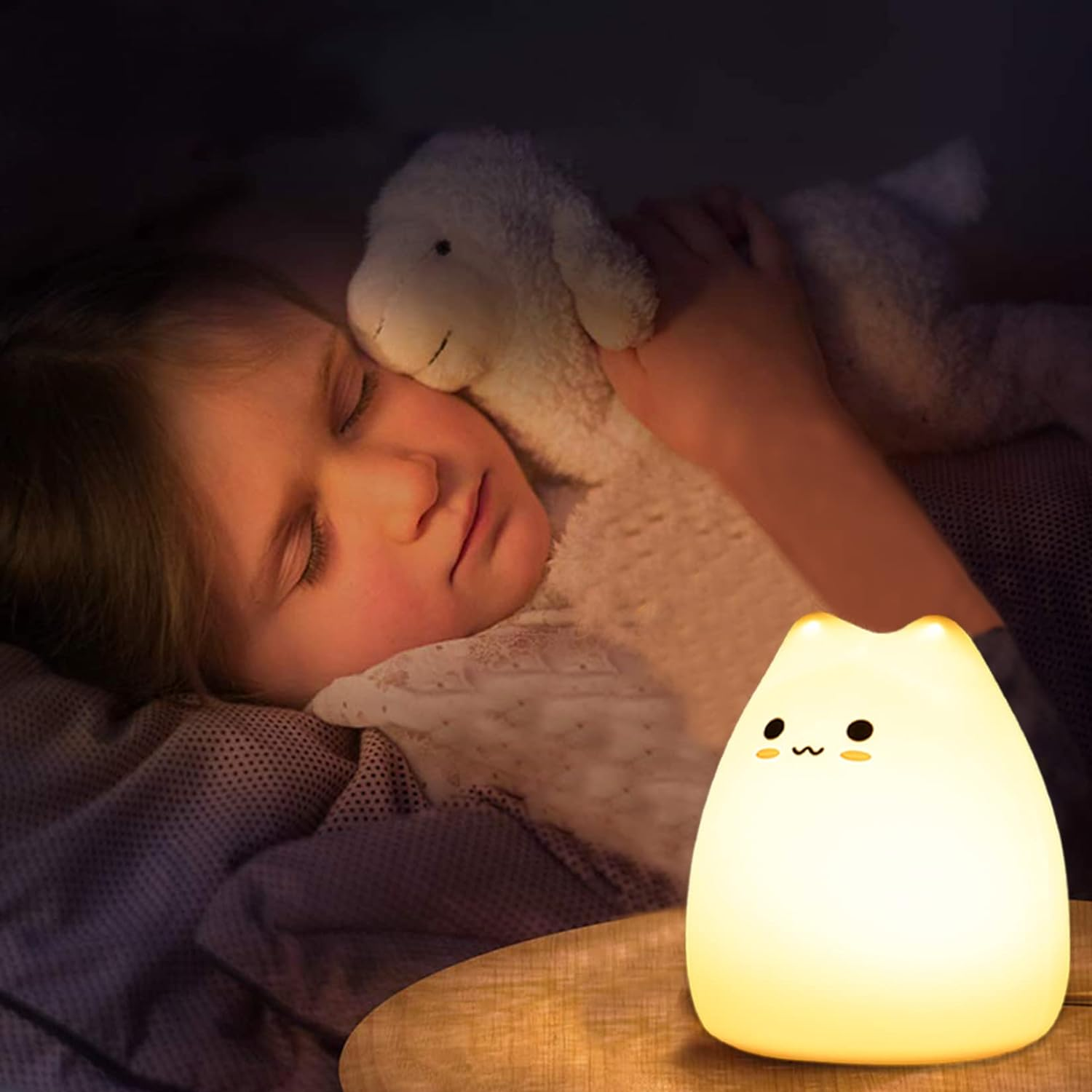 Zklili Kids Night Light, Cute Cat Lamp for Bedroom, Birthday Gifts for Girls Boys Baby, Silicone Nursery Animals Nightlights - Cat Lamp- Recharge image number 7