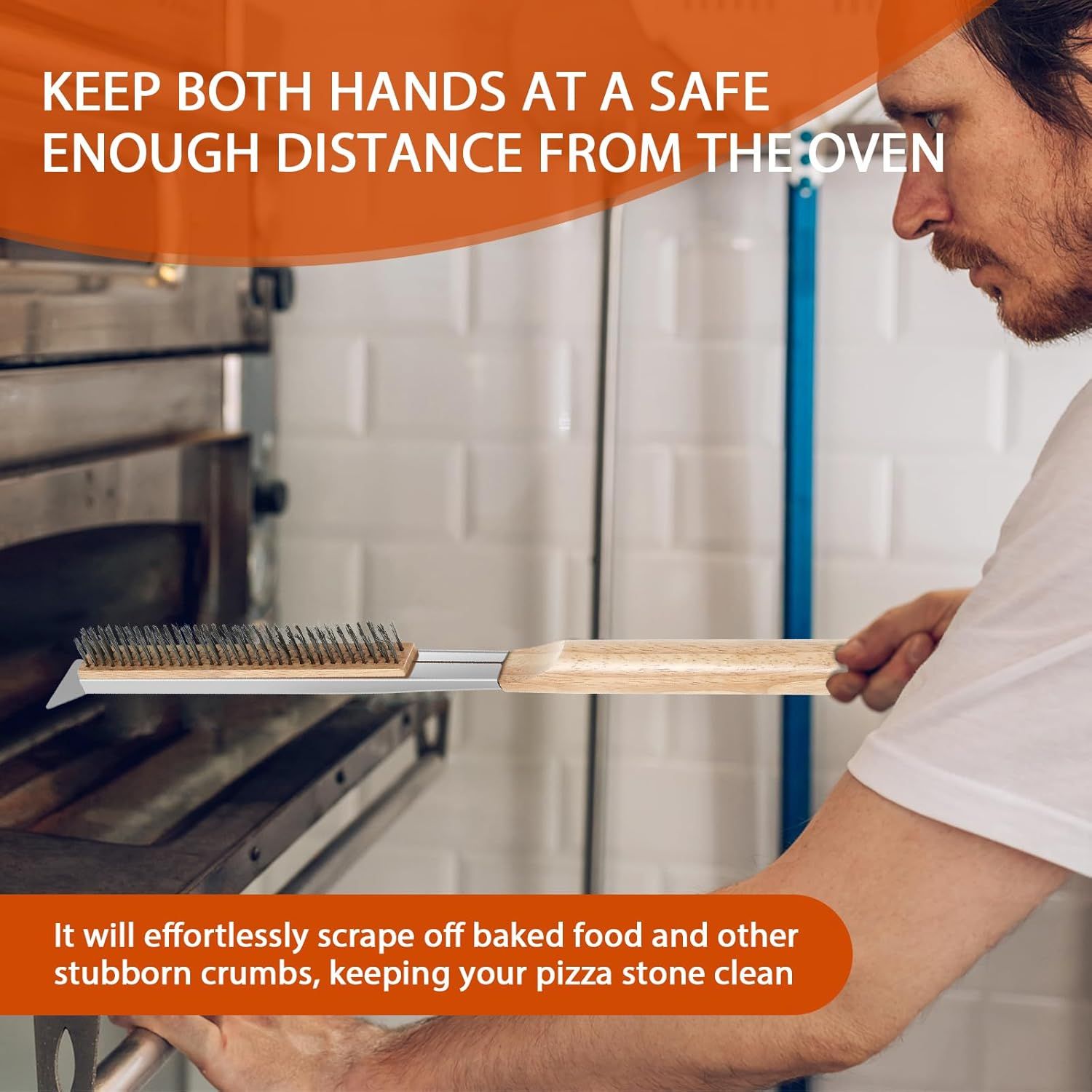 Pizza Oven Brush with Long Handle 21 Inch Pizza Stone Scraper Reusable Pizza Oven Cleaning Brush Pizza Oven Cleaning Tool for Home Kitchen image number 2