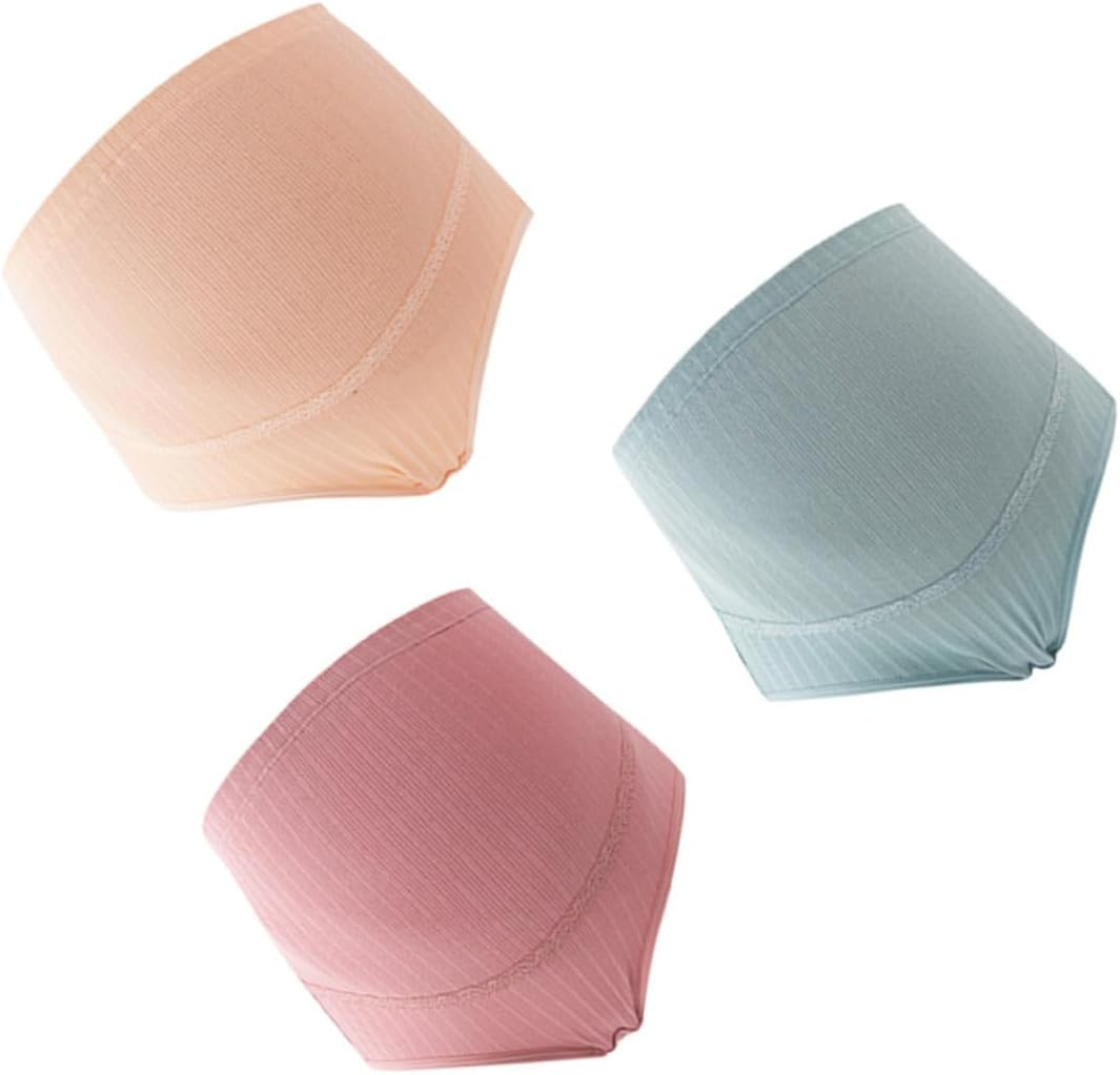 3Pcs Cotton Maternity High Waist Panties Adjustable Stomach Lift Nursing Underwear for Pregnant Women Soft Breathable Supportive Splice Design Pale Skin Blackish Green image number 3