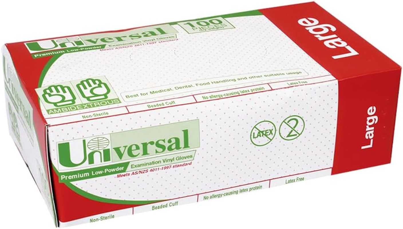 Universal Vinyl Gloves Low Powder Clear Large 100/Box image number 1