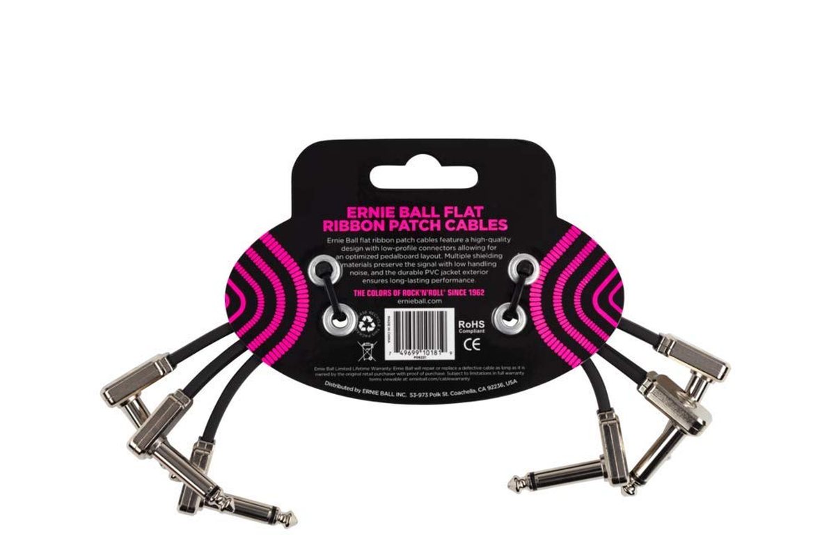 Ernie Ball 6&rdquo; Flat Ribbon Patch Cable 3-Pack - Black image number 1