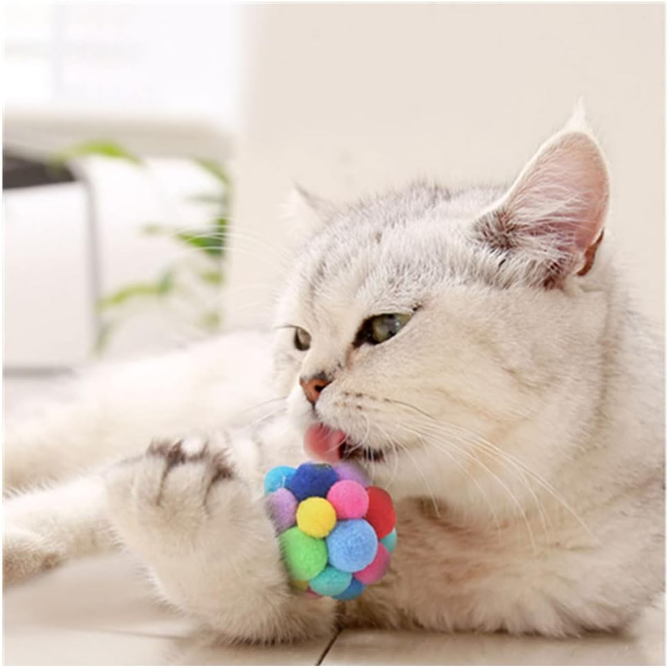 4 Pack Cat Toy Balls with Bell,Cat Toys Pom Pom Balls Soft, Colorful Soft Fuzzy Balls Built-In Bell for Cats, Interactive Playing Chewing Toys for Indoor Cats and Kittens(2 Sizes) - B image number 3