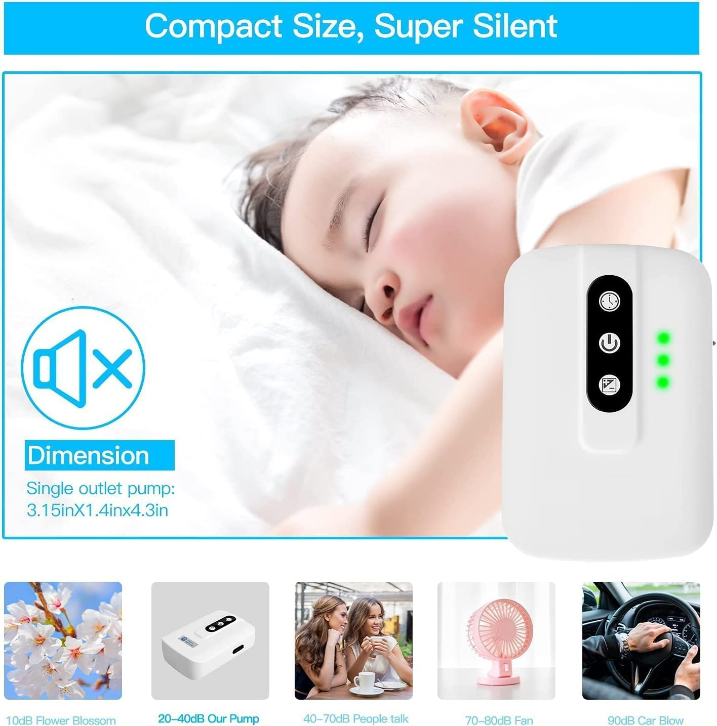 Aquarium Air Pump, Whisper Aerator, for Fish Tank up to 60 Gallons, USB Rechargeable Aquarium Bubbler Aerator for Fishing Seafood Transportation Hydroponic Systems image number 2