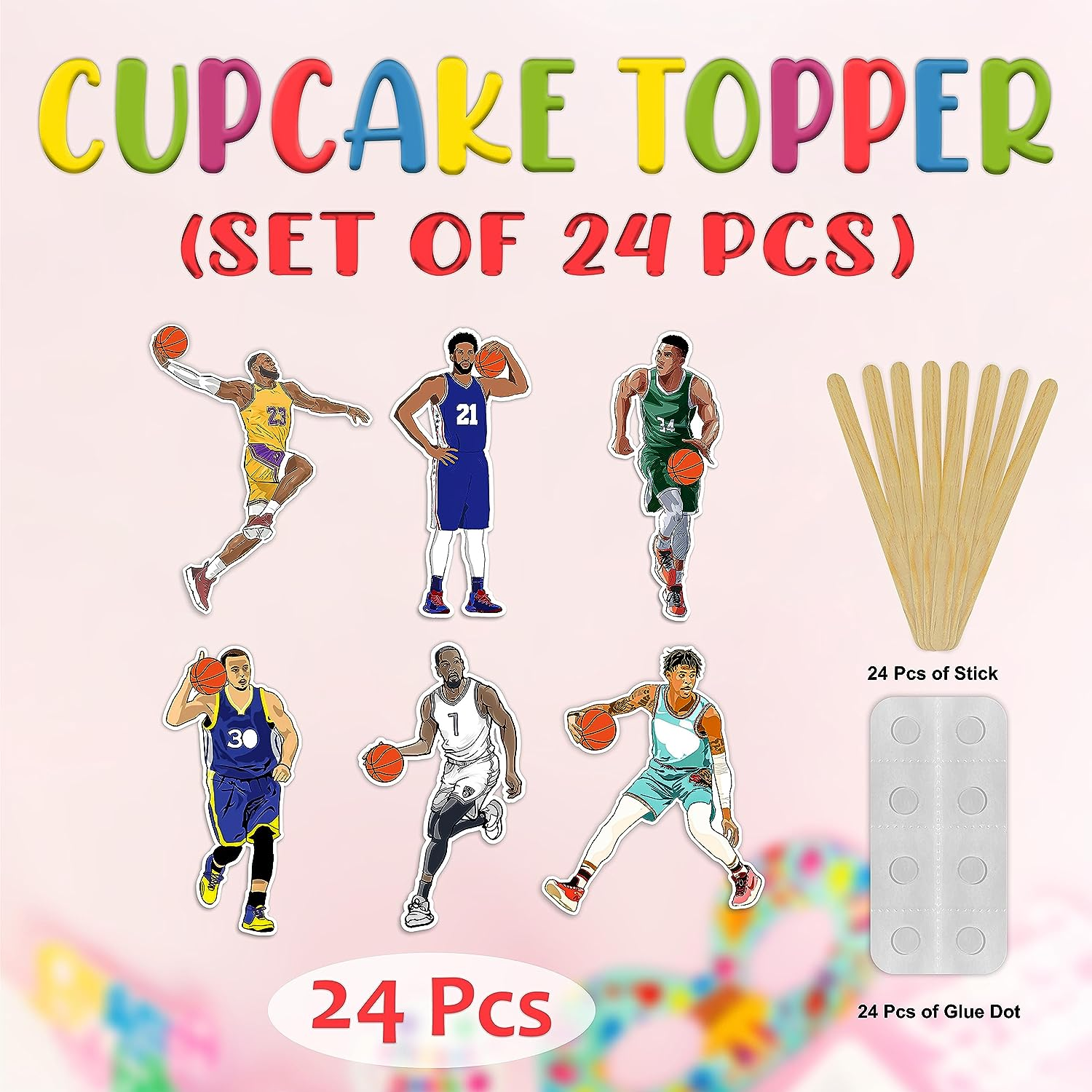 Basketball Cupcake Toppers &ndash; Fun & Sporty Party Decorations for and Adults | Perfect for Hoops-Themed Birthdays, Games, and Celebrations image number 5