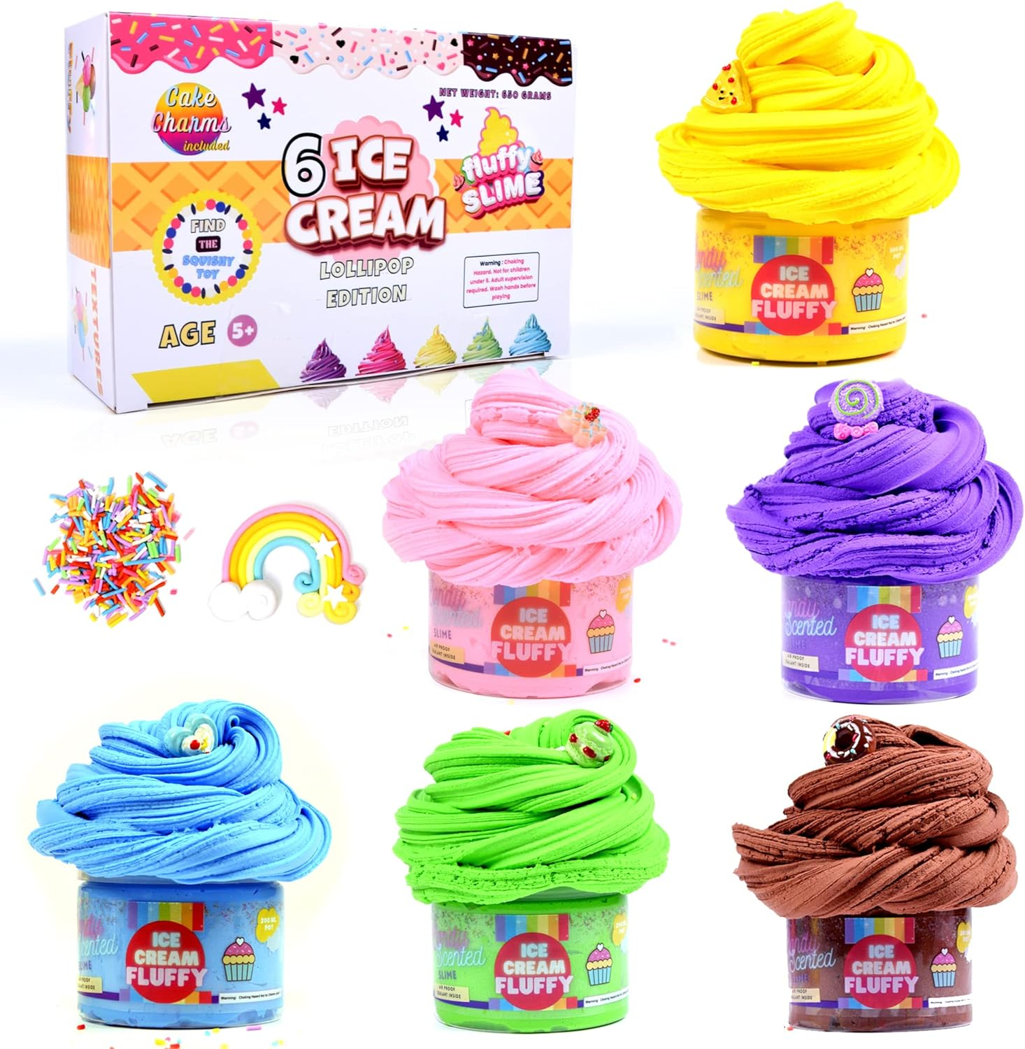 Toysbutty Fluffy Slime Making Kit Super Soft Non Sticky 6 Color Pack in Gift Box, Stretchy Scented Butter Slime Ice Cream Toy with Cake Charms, Art Crafts for Girls Boys, Gift Party Favors for Kids